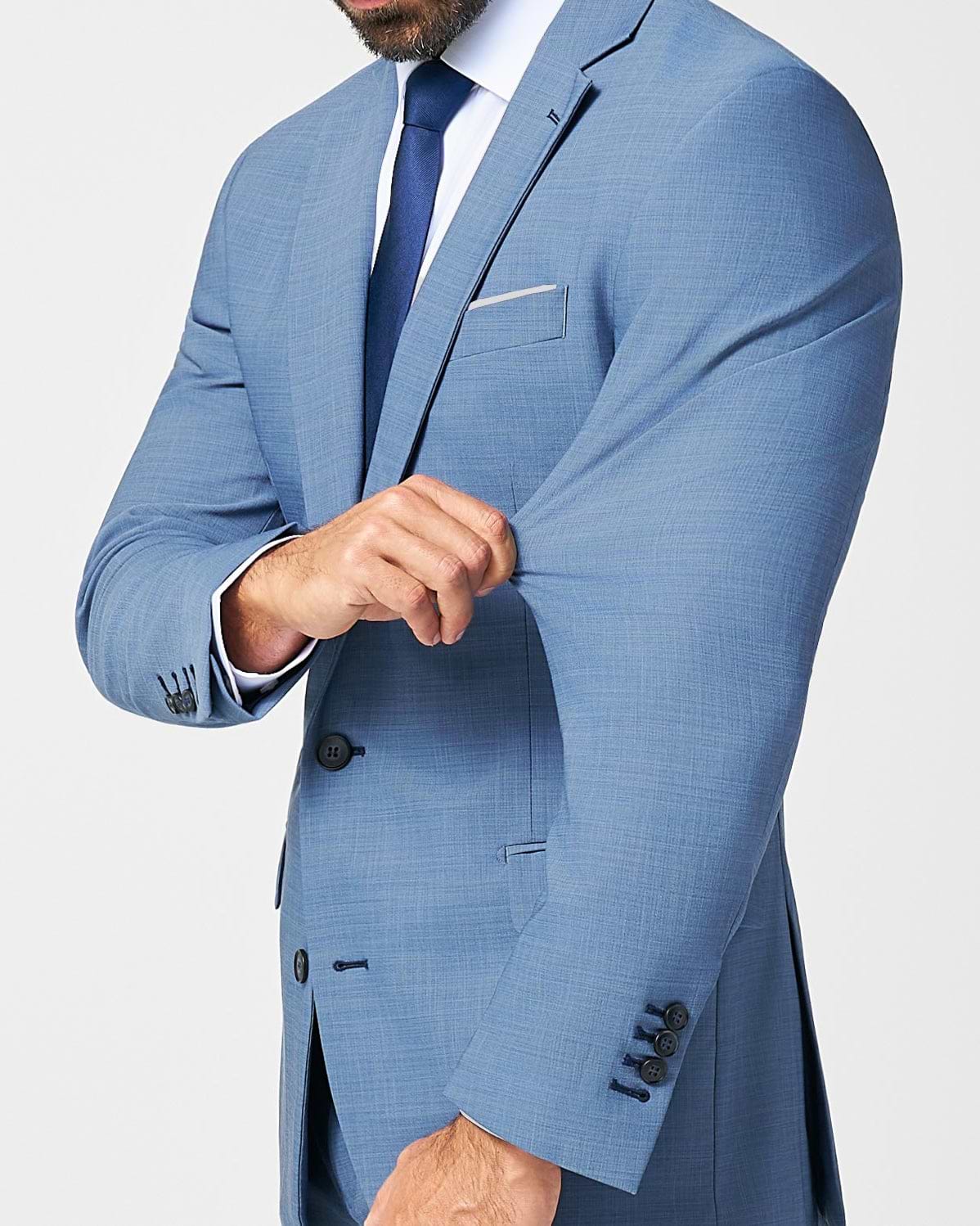 Athletic Fit Stretch Suit - Heathered Light Blue