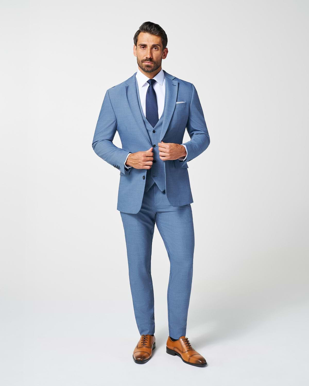 Athletic Fit Stretch Suit - Heathered Light Blue