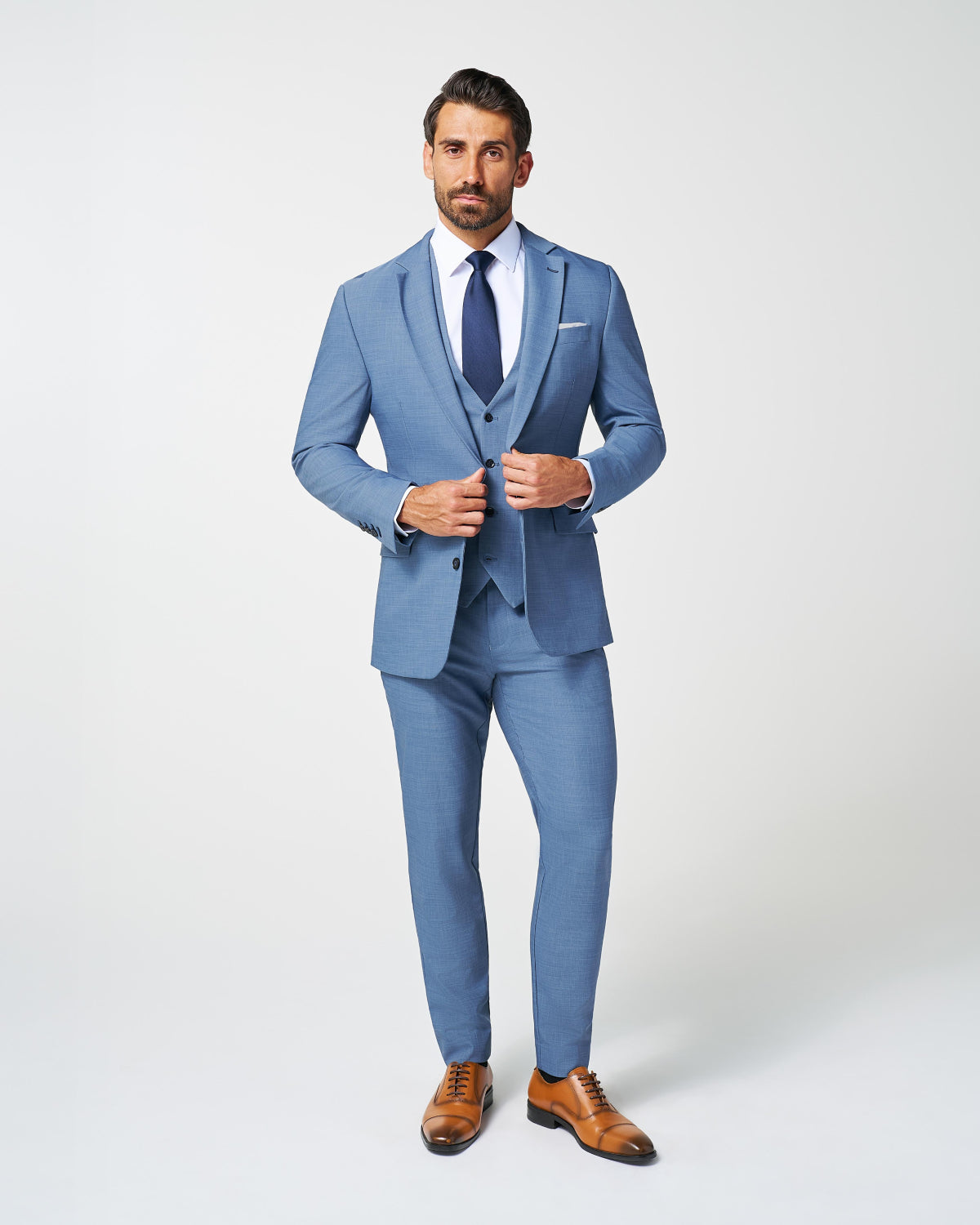 Athletic Fit Stretch Suit - Heathered Light Blue