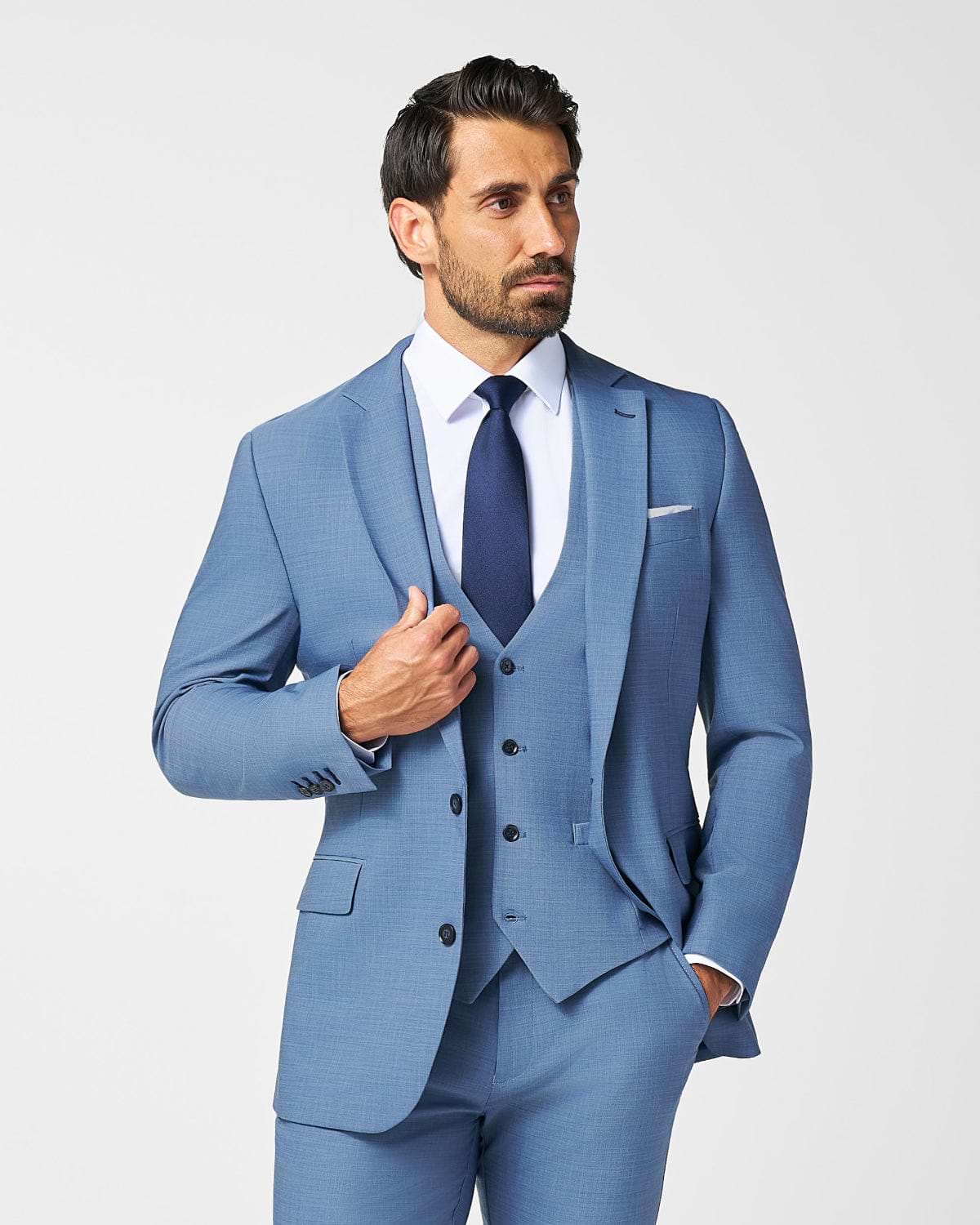 Athletic Fit Stretch Suit - Heathered Light Blue