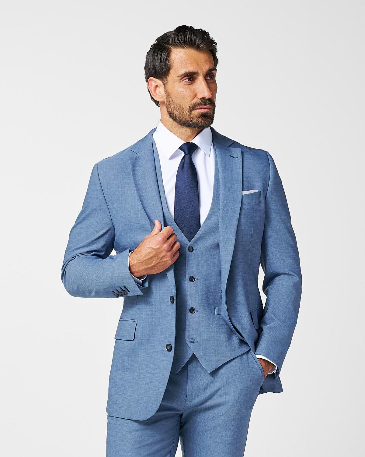 Athletic Fit Stretch Suit - Heathered Light Blue