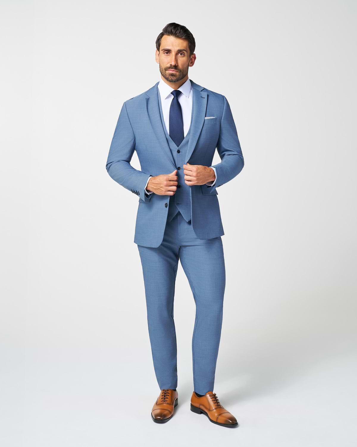 Athletic Fit Stretch Suit - Heathered Light Blue