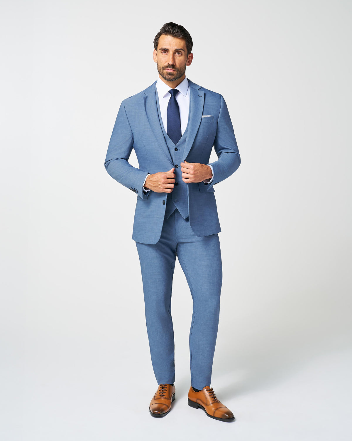 Athletic Fit Stretch Suit - Heathered Light Blue