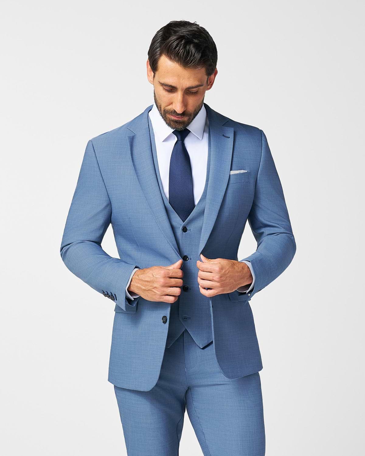 Athletic Fit Stretch Suit - Heathered Light Blue