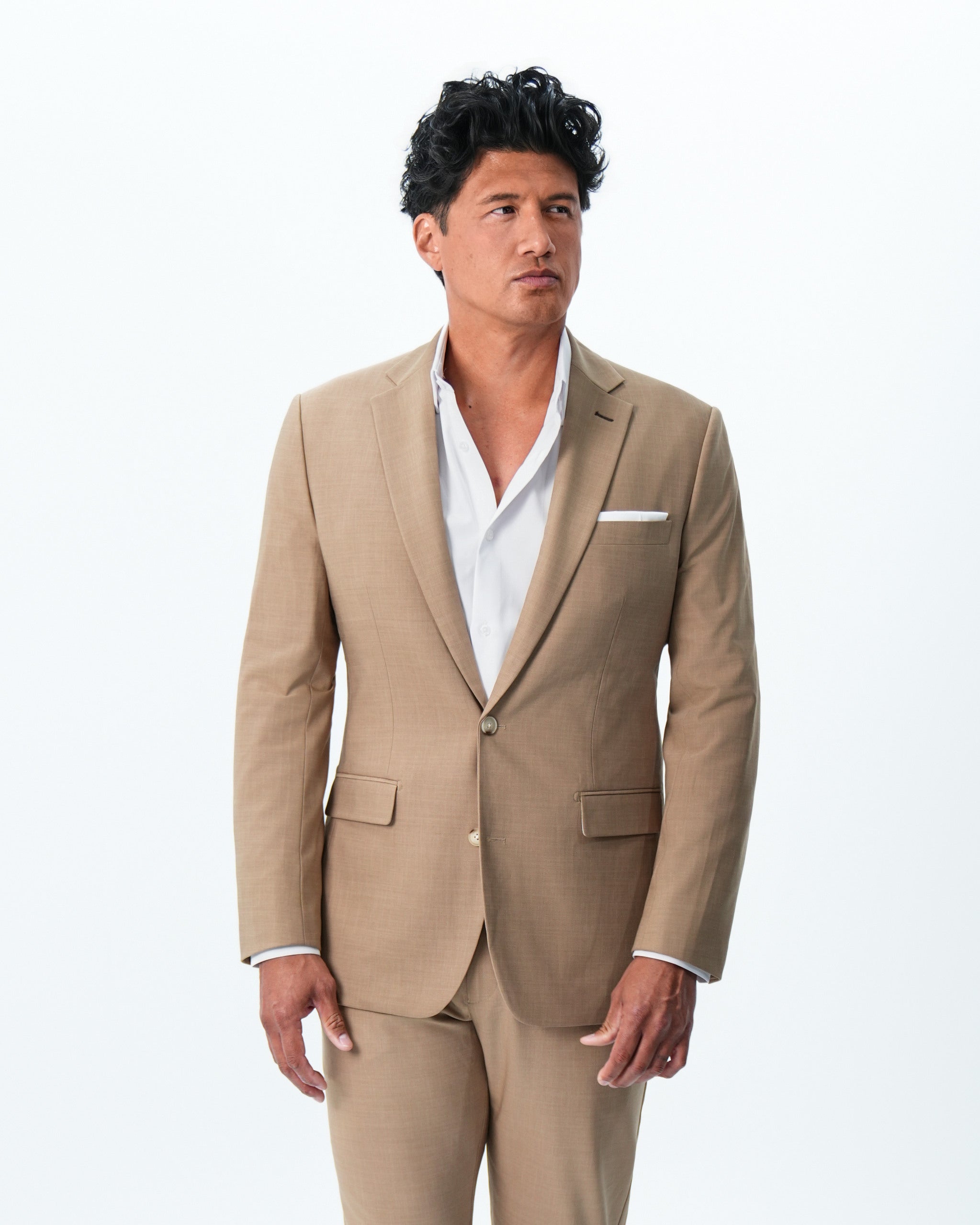 Athletic Fit Stretch Suit - Heathered Sand