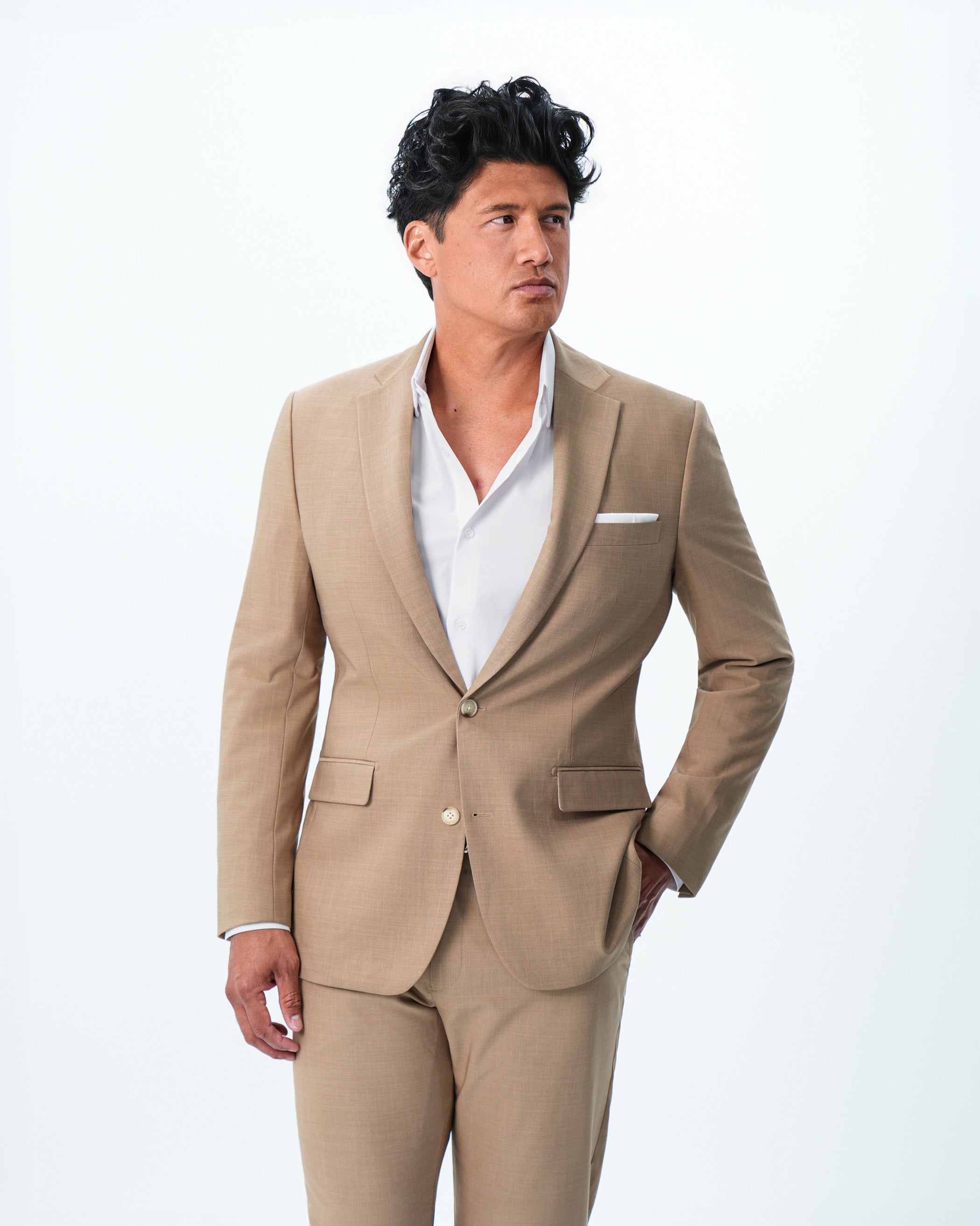 Athletic Fit Stretch Suit - Heathered Sand