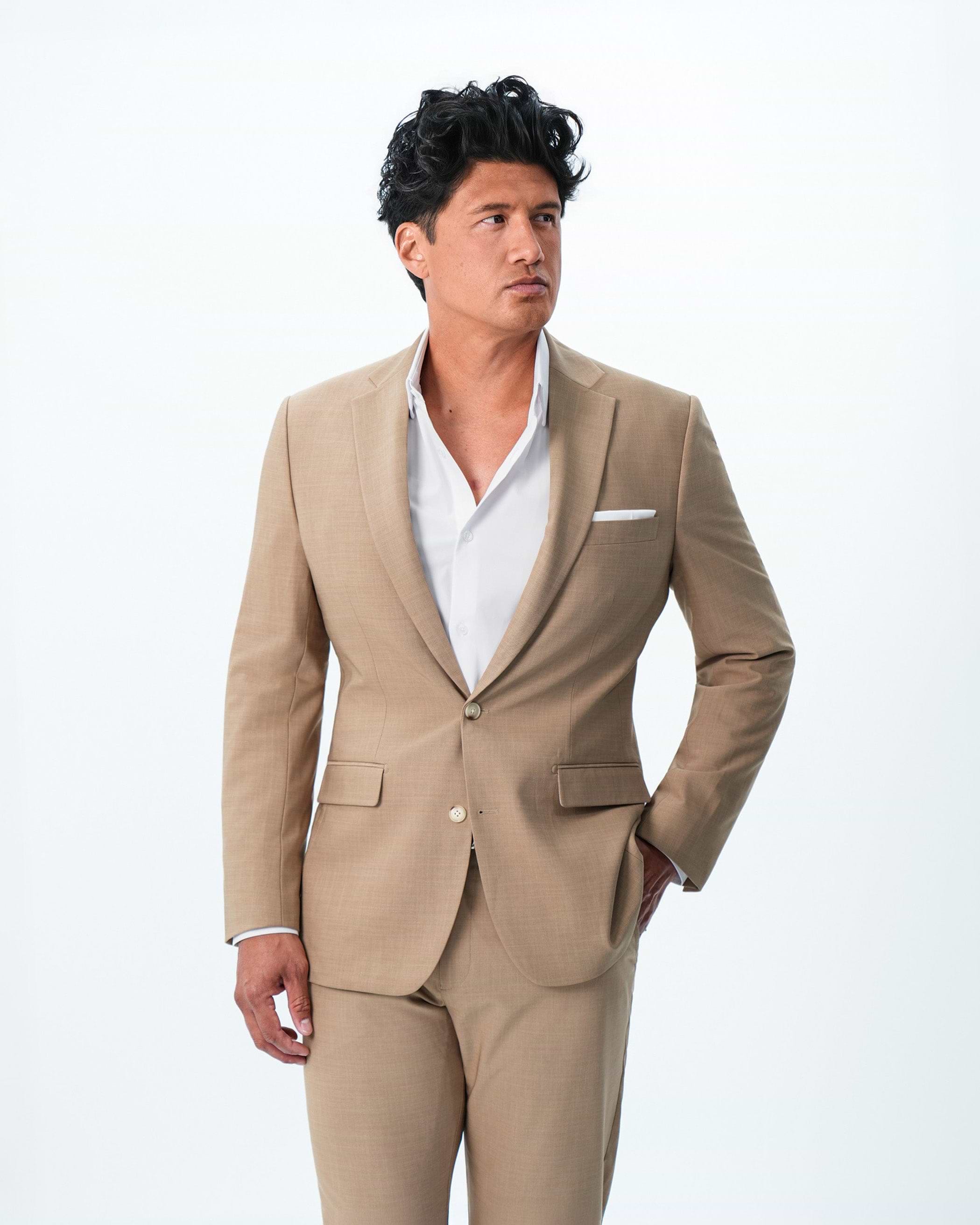 Athletic Fit Stretch Suit - Heathered Sand