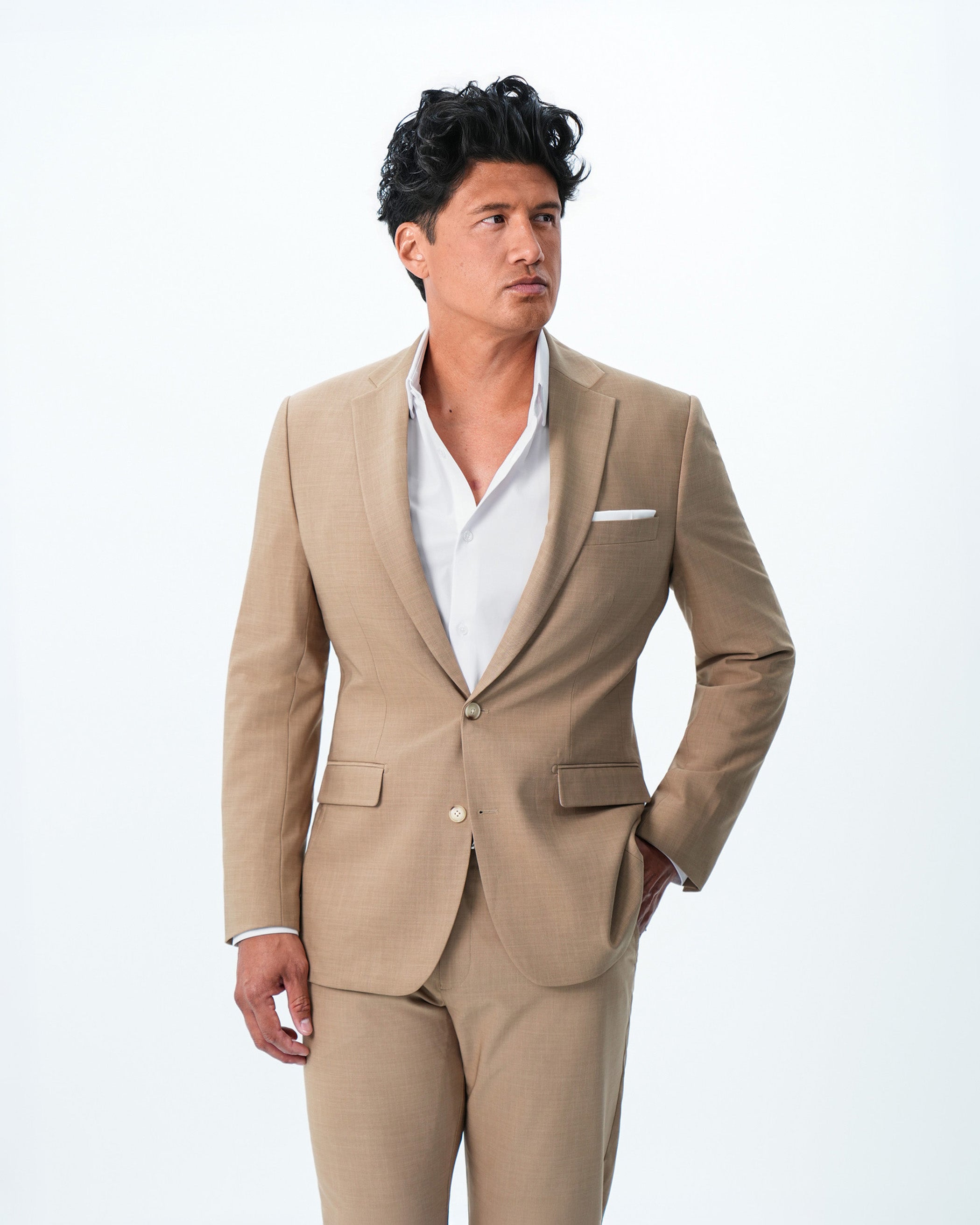 Athletic Fit Stretch Suit - Heathered Sand