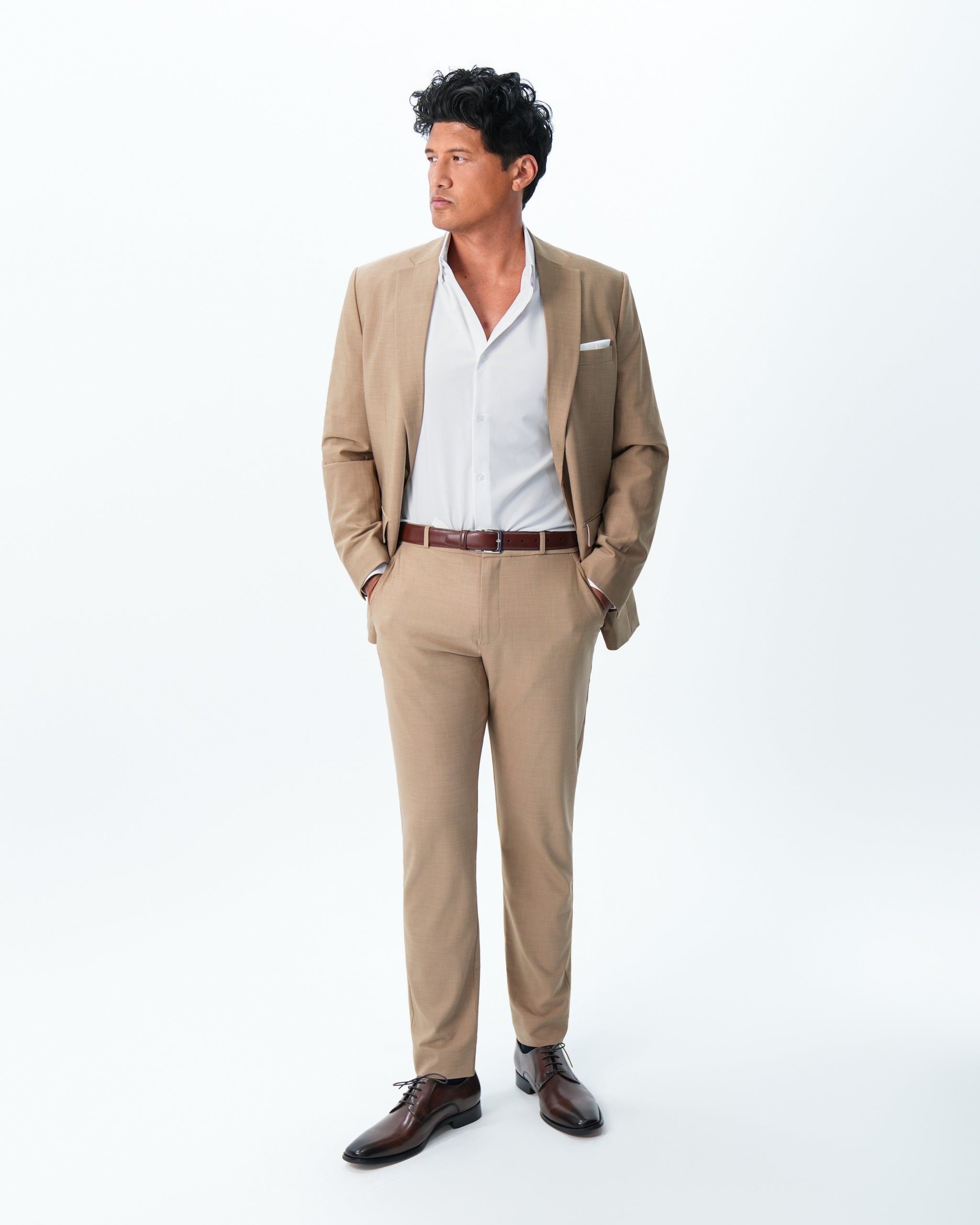 Athletic Fit Stretch Suit - Heathered Sand