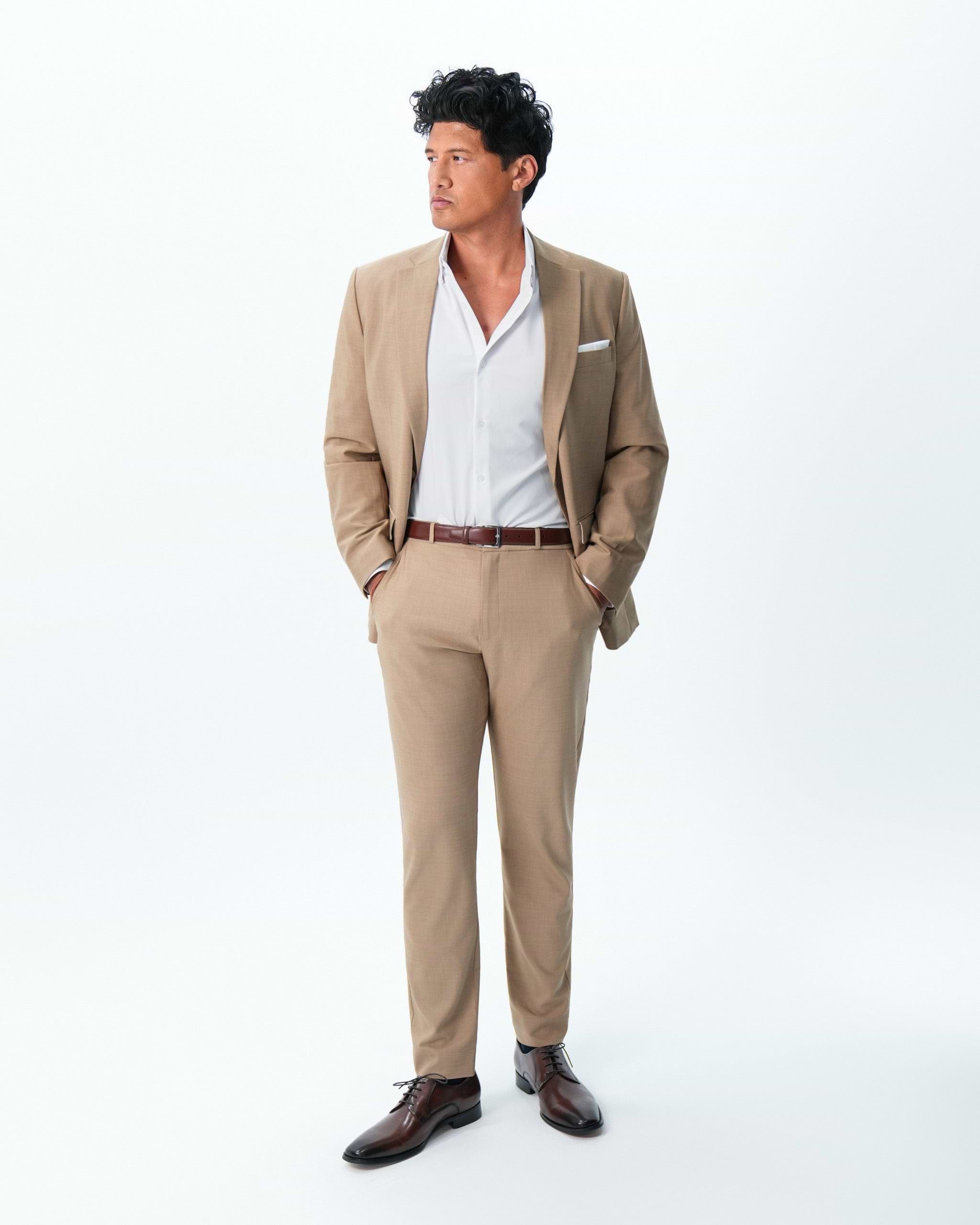 Athletic Fit Stretch Suit - Heathered Sand