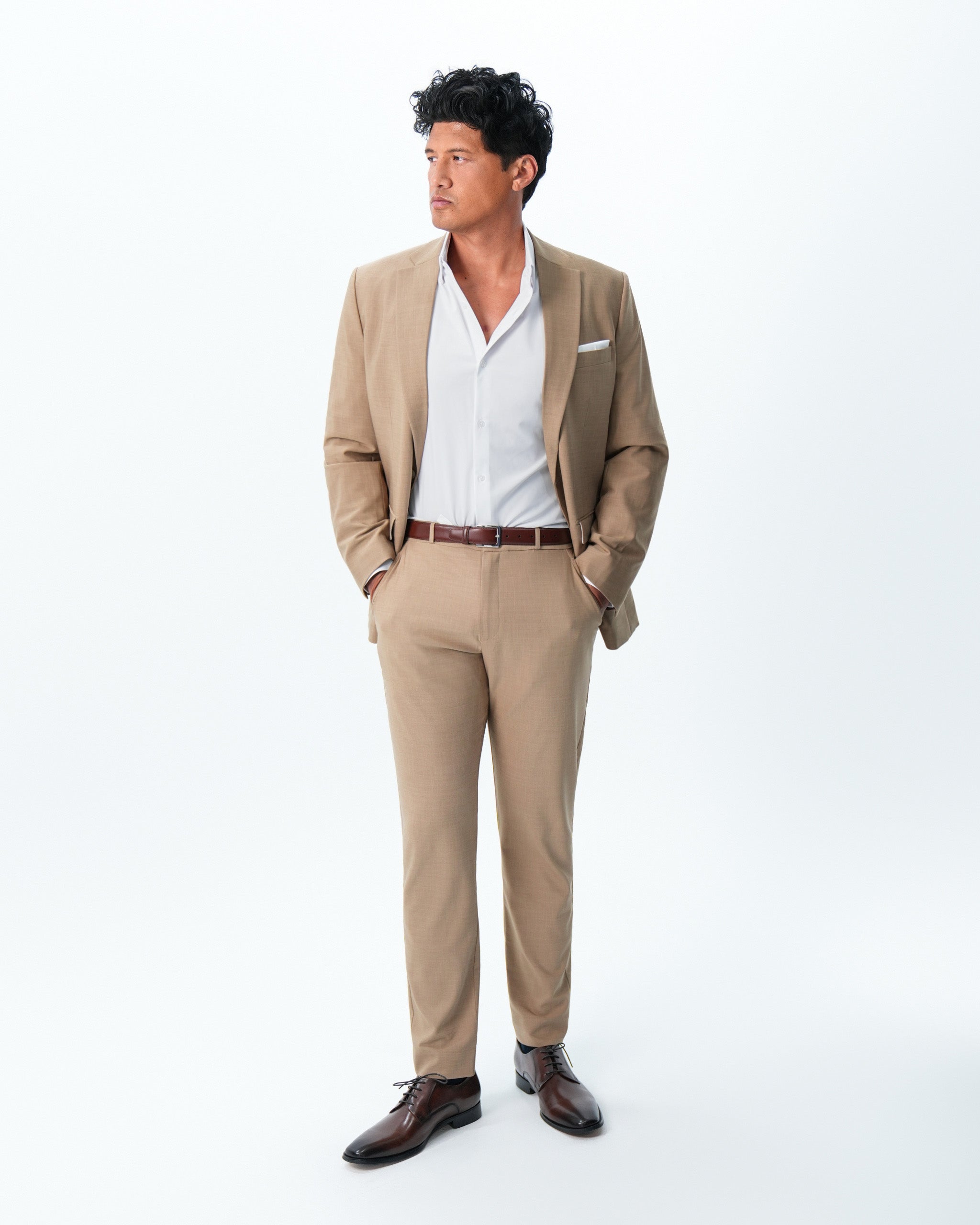 Athletic Fit Stretch Suit - Heathered Sand