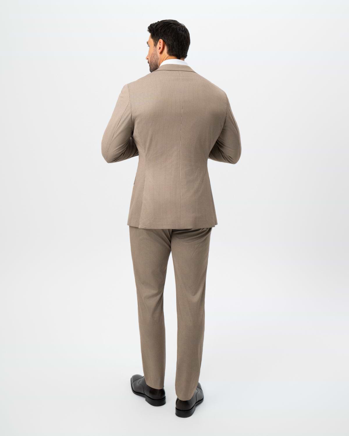 Athletic Fit Stretch Suit - Khaki and Olive Pinstripe