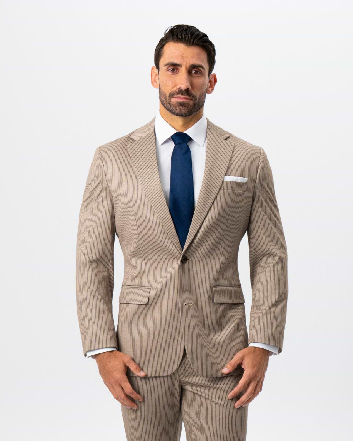 Athletic Fit Stretch Suit - Khaki and Olive Pinstripe