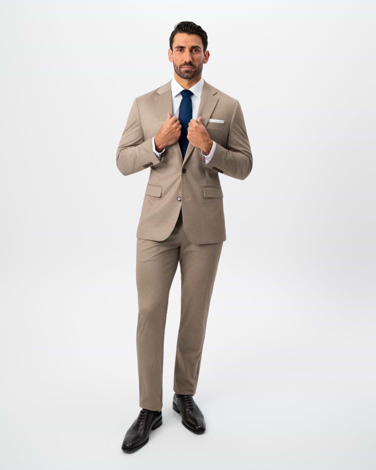 Athletic Fit Stretch Suit - Khaki and Olive Pinstripe