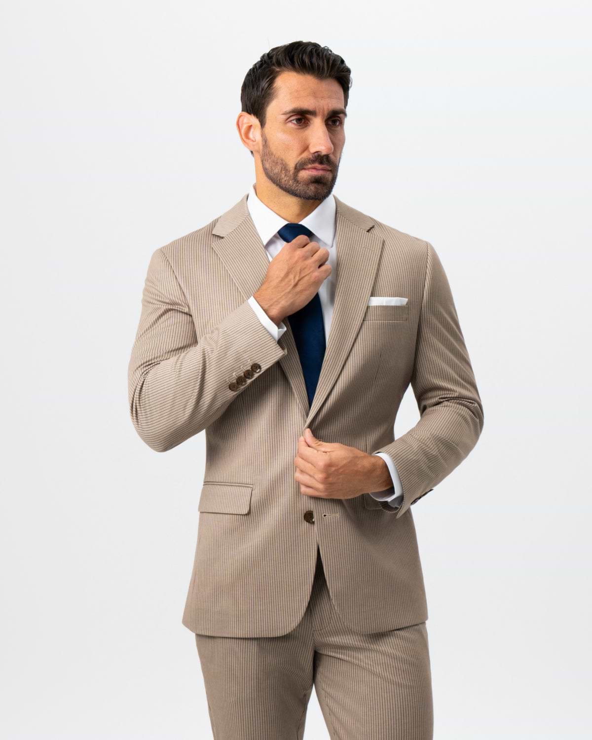 Athletic Fit Stretch Suit - Khaki and Olive Pinstripe