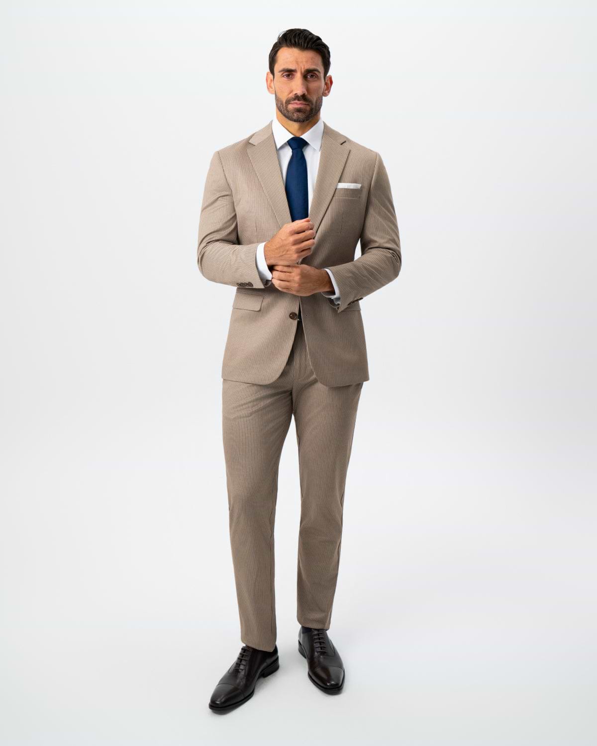 Athletic Fit Stretch Suit - Khaki and Olive Pinstripe