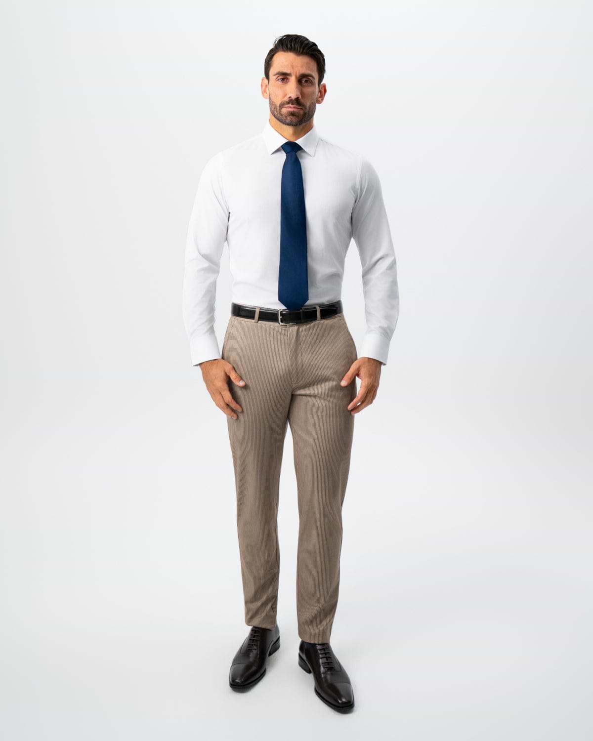 Athletic Fit Stretch Suit - Khaki and Olive Pinstripe
