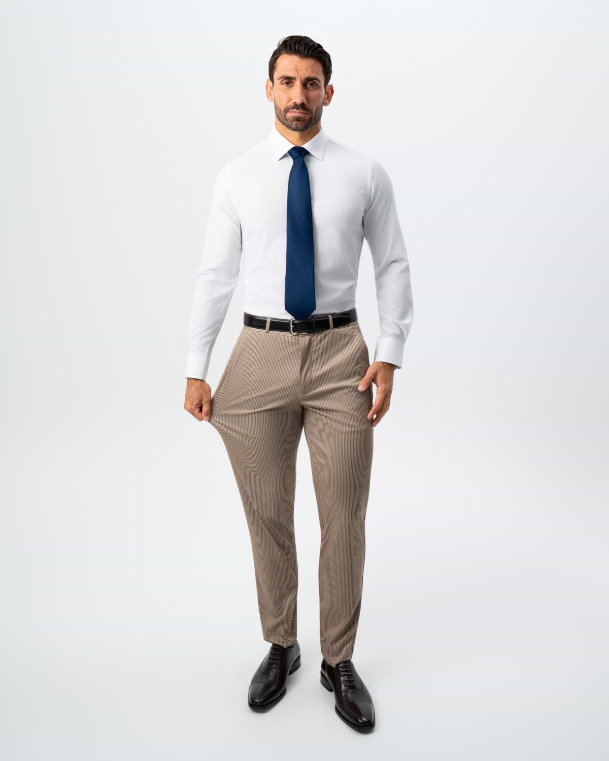 Athletic Fit Stretch Suit - Khaki and Olive Pinstripe