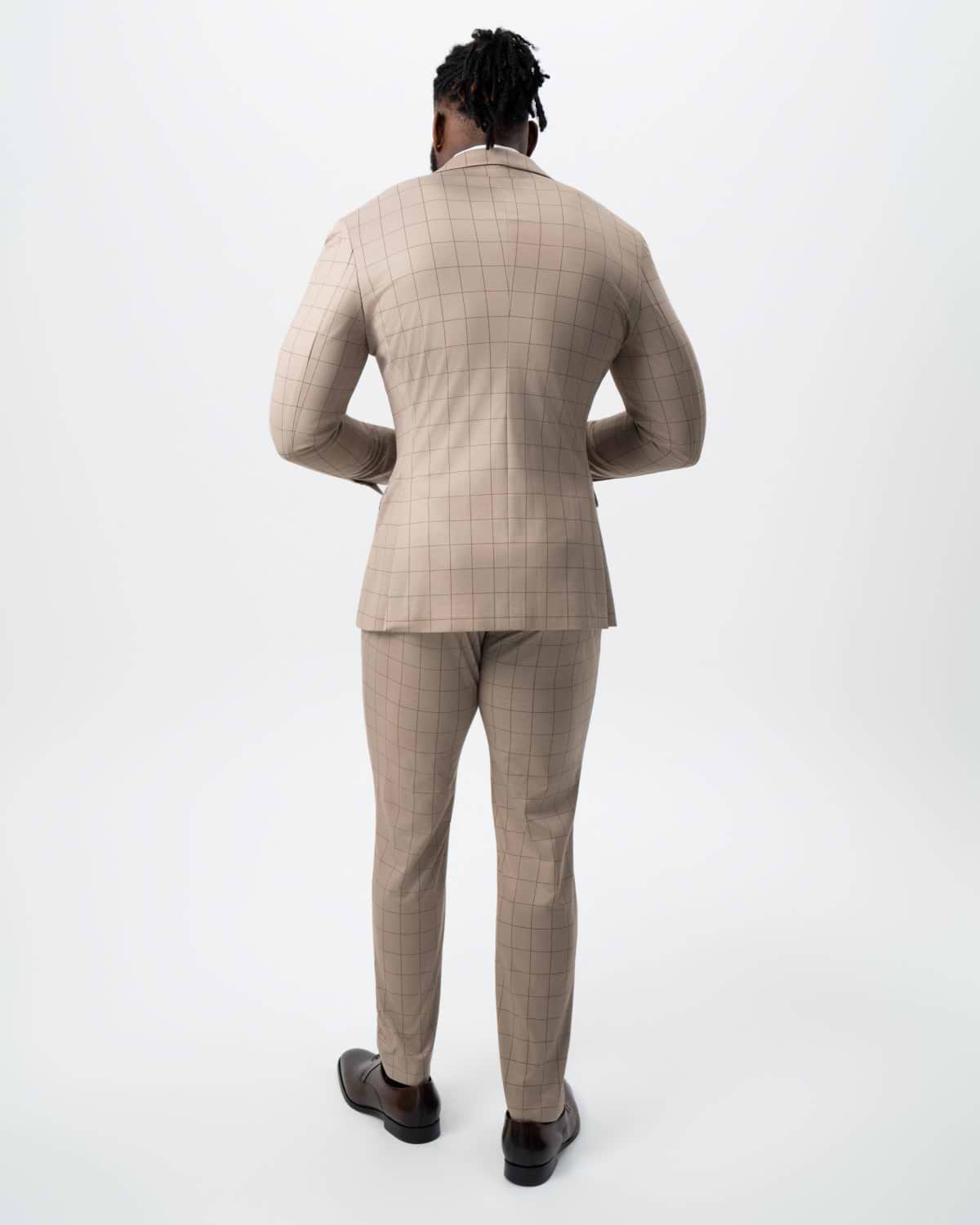 Athletic Fit Stretch Suit - Khaki and Olive Windowpane