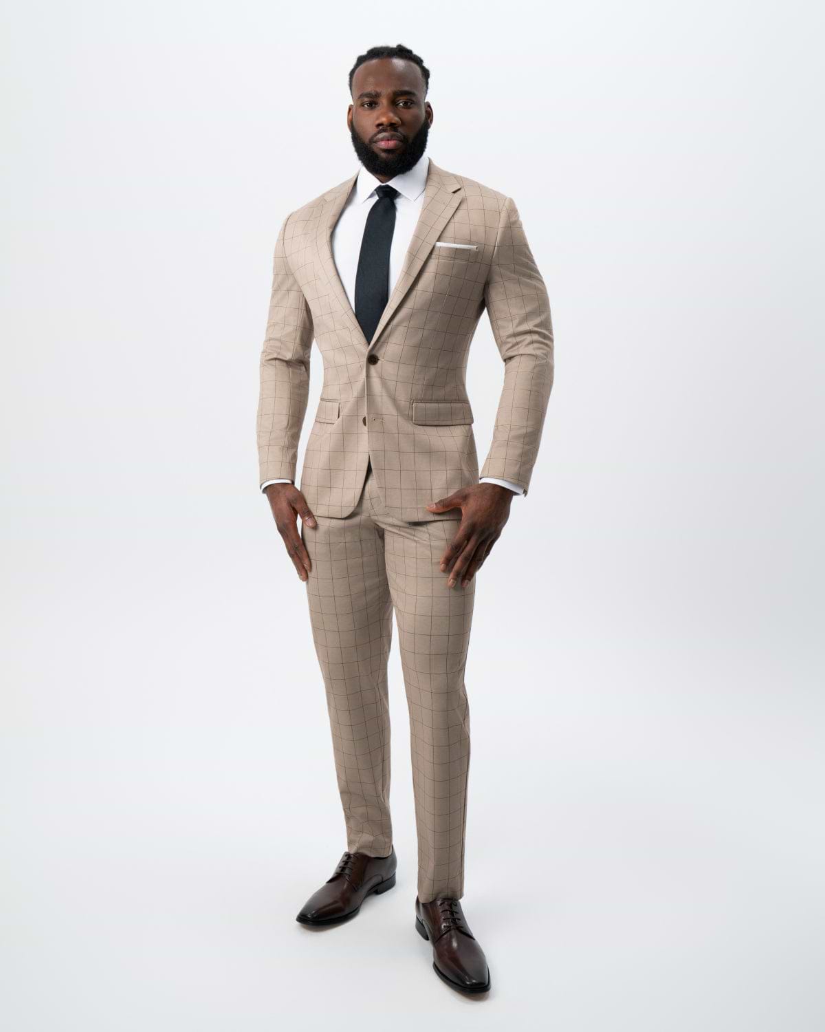 Athletic Fit Stretch Suit - Khaki and Olive Windowpane