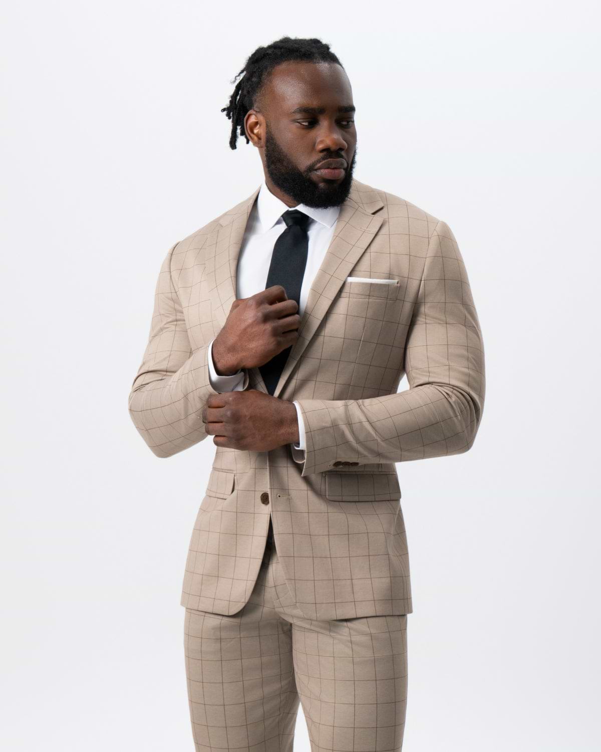 Athletic Fit Stretch Suit - Khaki and Olive Windowpane