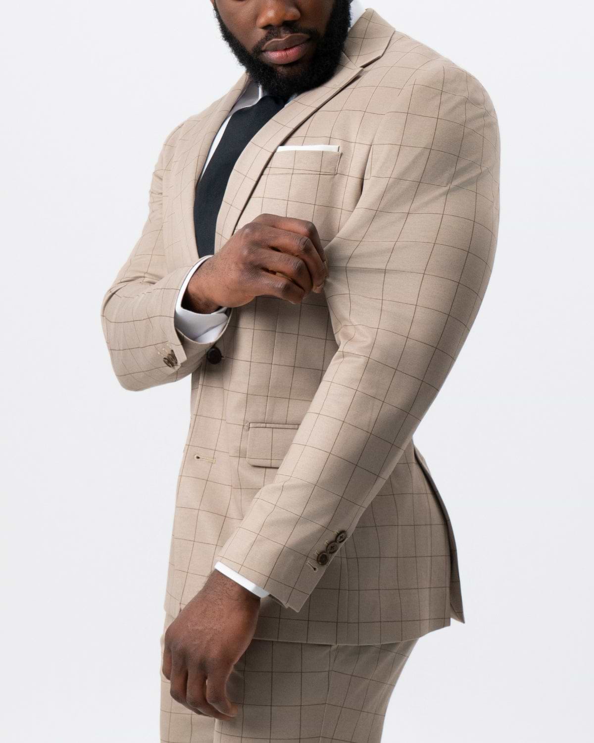Athletic Fit Stretch Suit - Khaki and Olive Windowpane