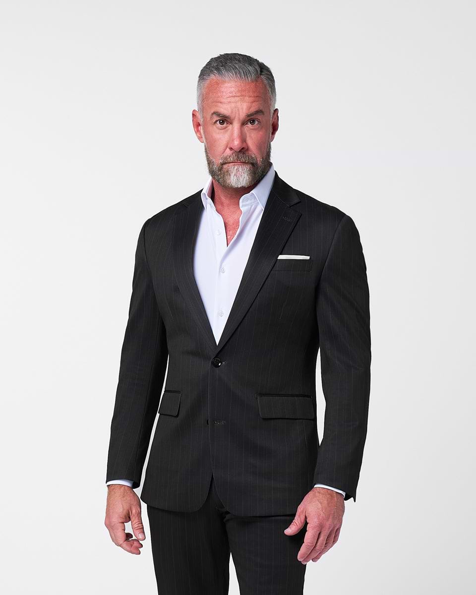 Athletic Fit Stretch Suit - Knit Navy & Grey Big Stripe