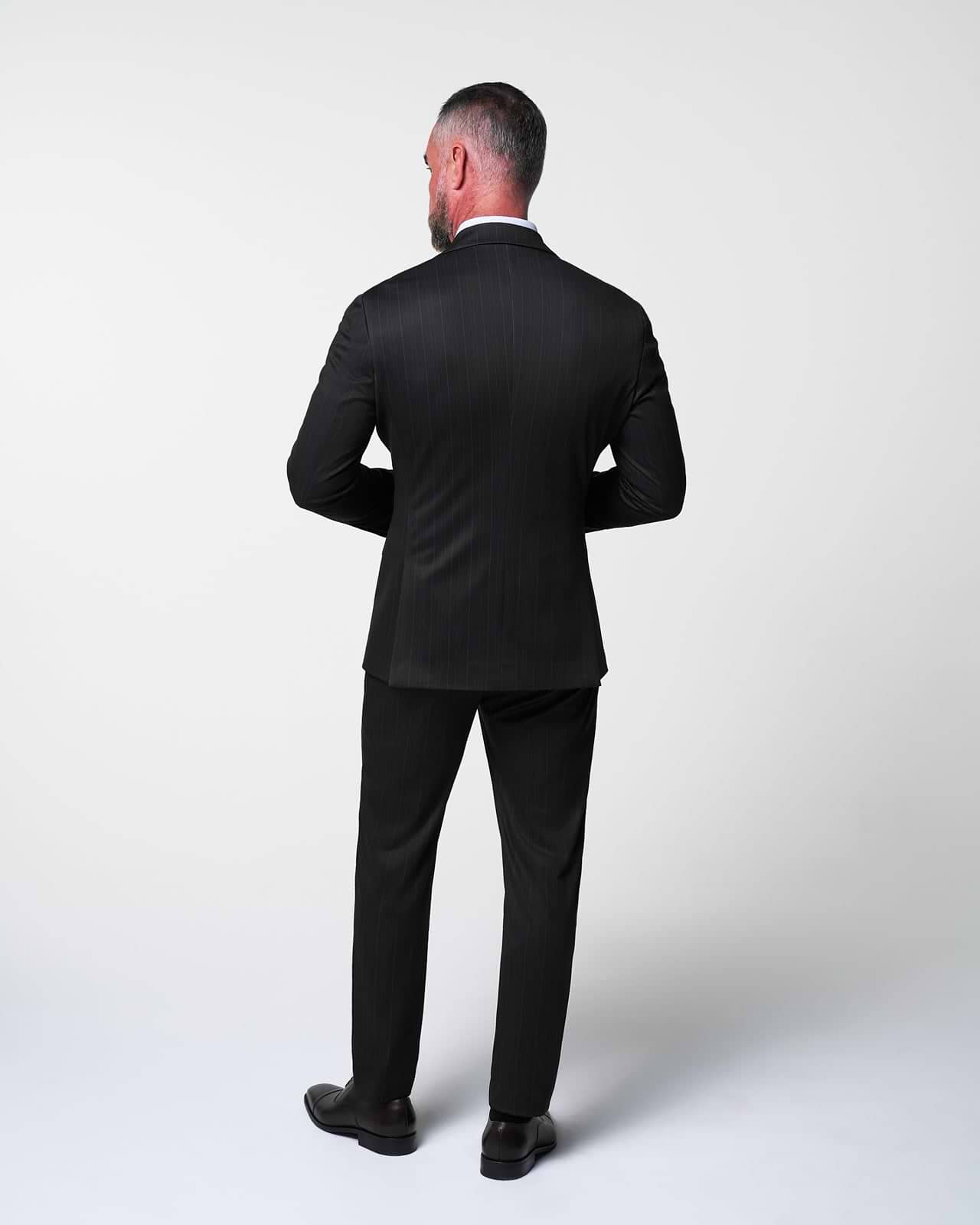 Athletic Fit Stretch Suit - Knit Navy & Grey Big Stripe