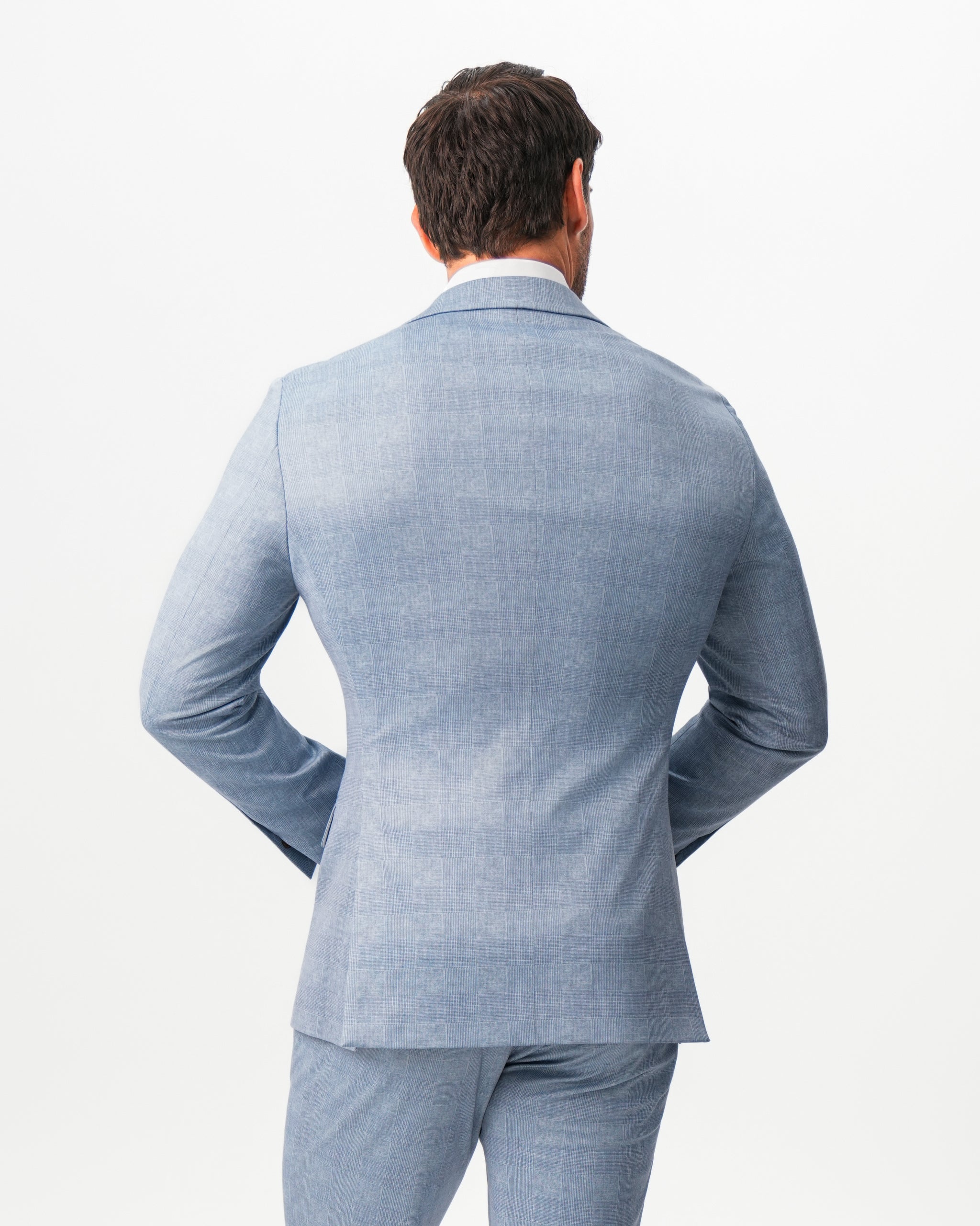 Athletic Fit Stretch Blazer - Light Blue Plaid