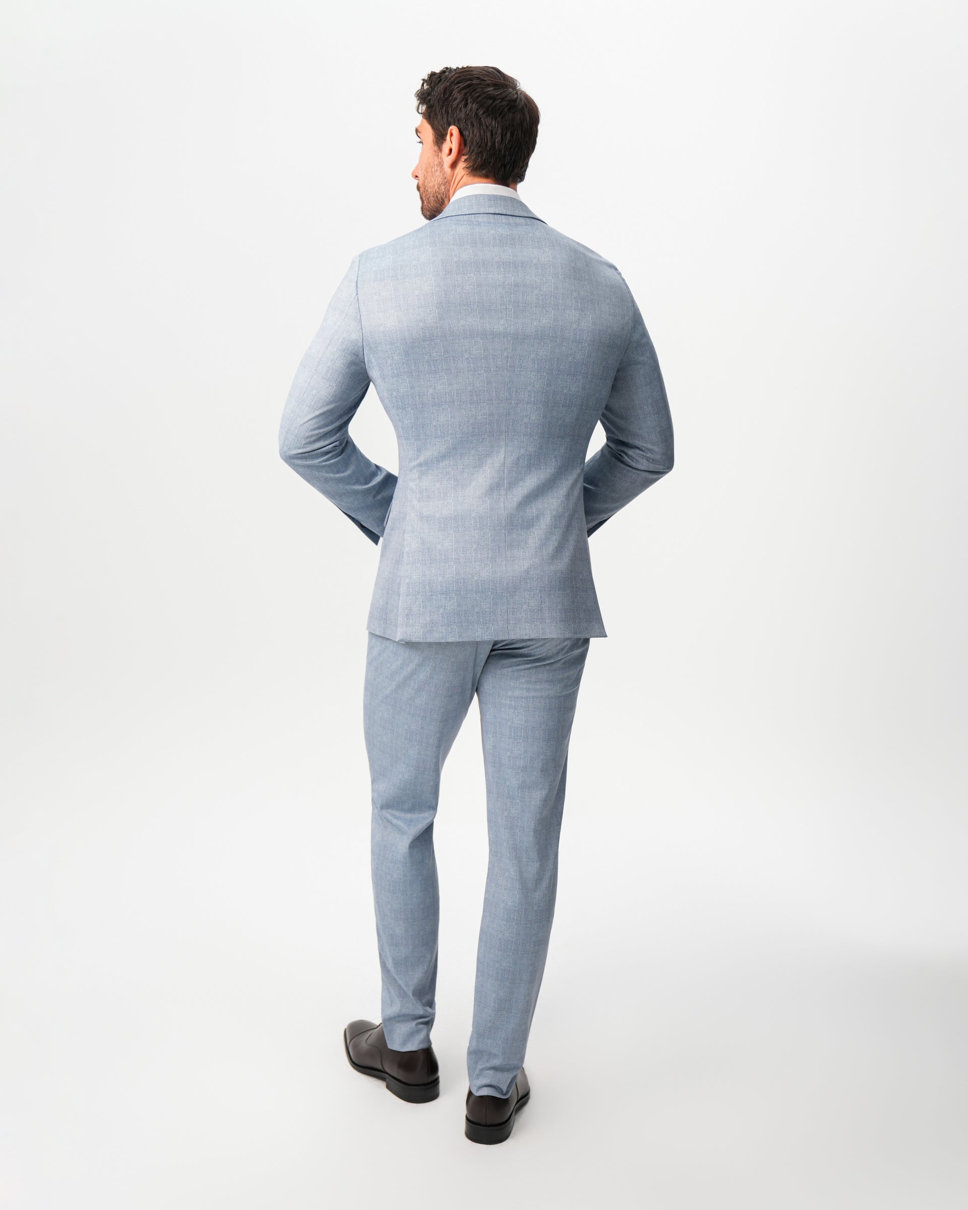 Athletic Fit Stretch Suit - Light Blue Plaid