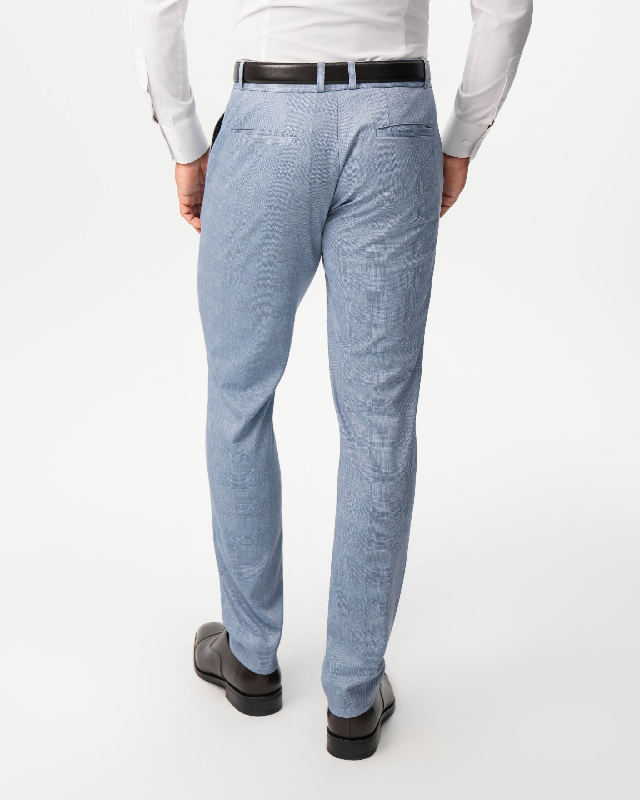 Athletic Fit Stretch Suit Pants - Light Blue Plaid