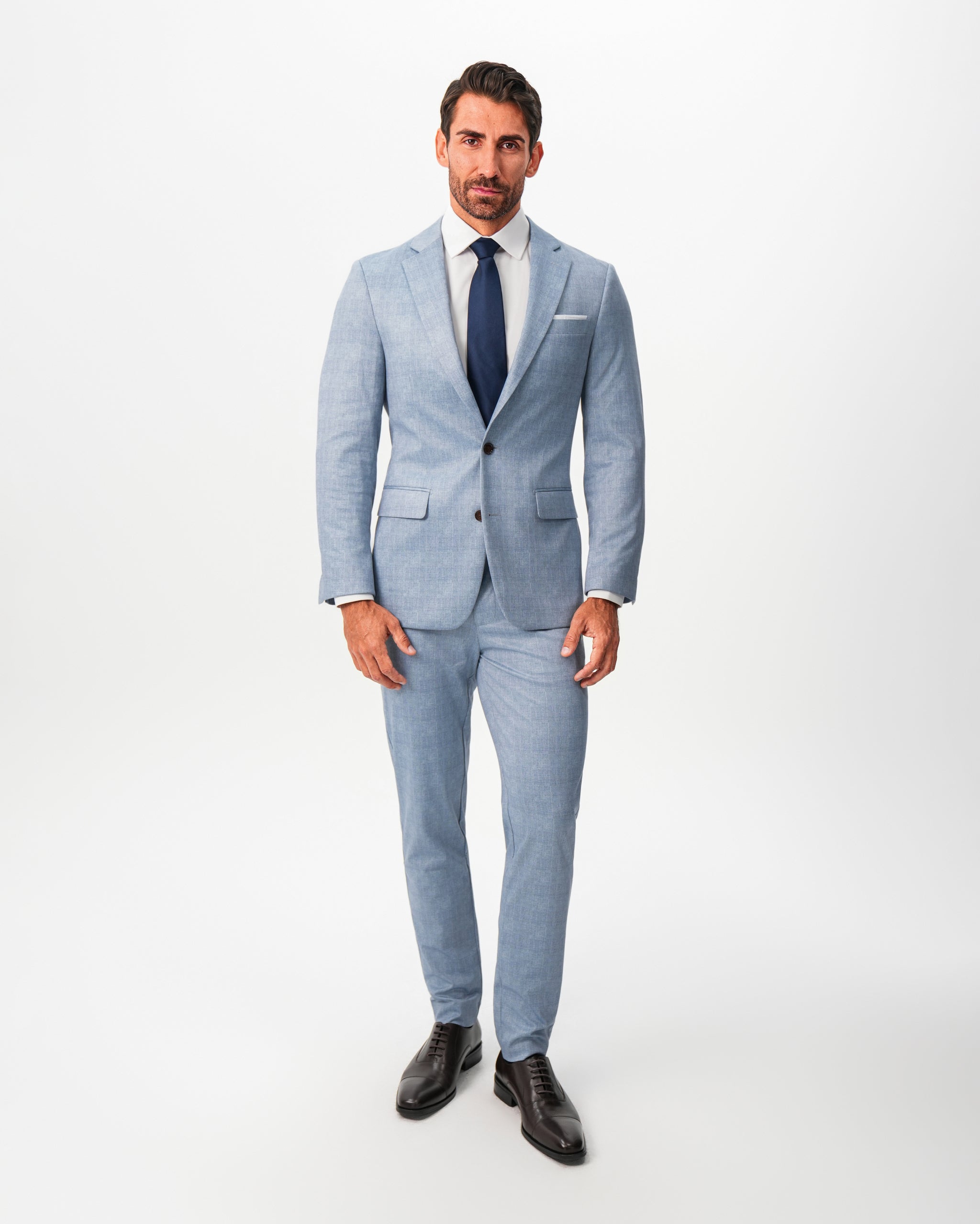 Athletic Fit Stretch Blazer - Light Blue Plaid