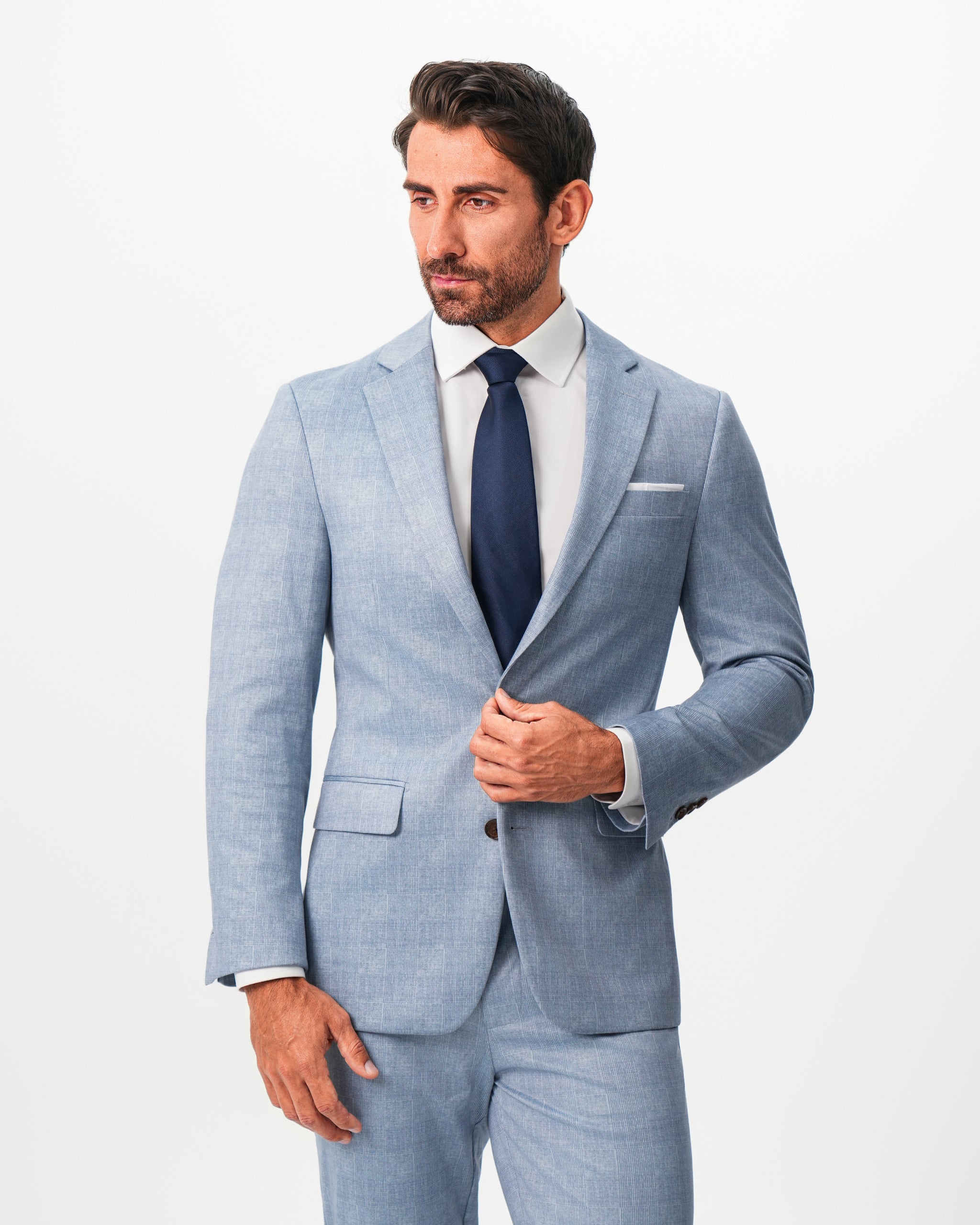 Athletic Fit Stretch Suit - Light Blue Plaid