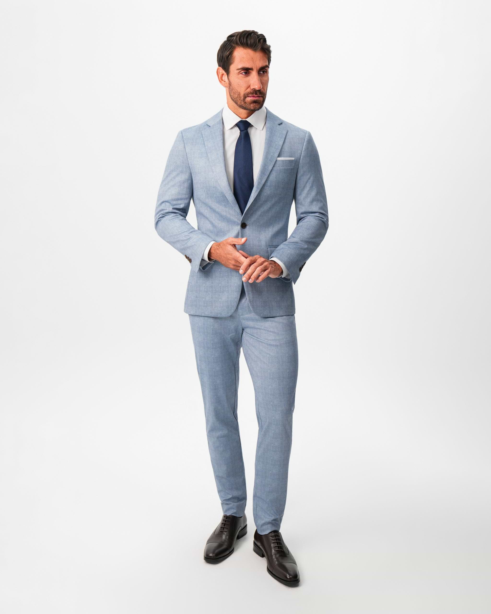 Athletic Fit Stretch Blazer - Light Blue Plaid
