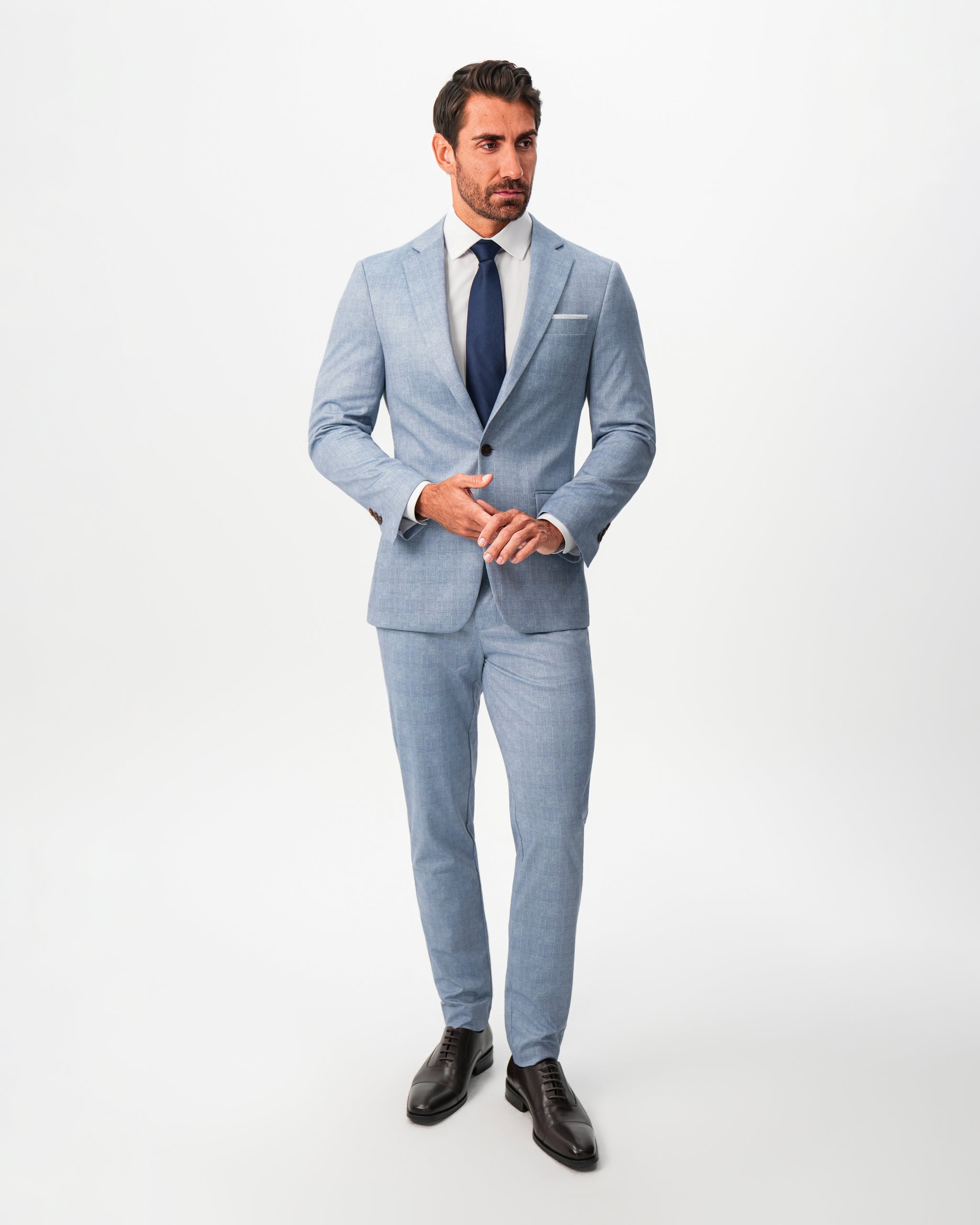 Athletic Fit Stretch Blazer - Light Blue Plaid