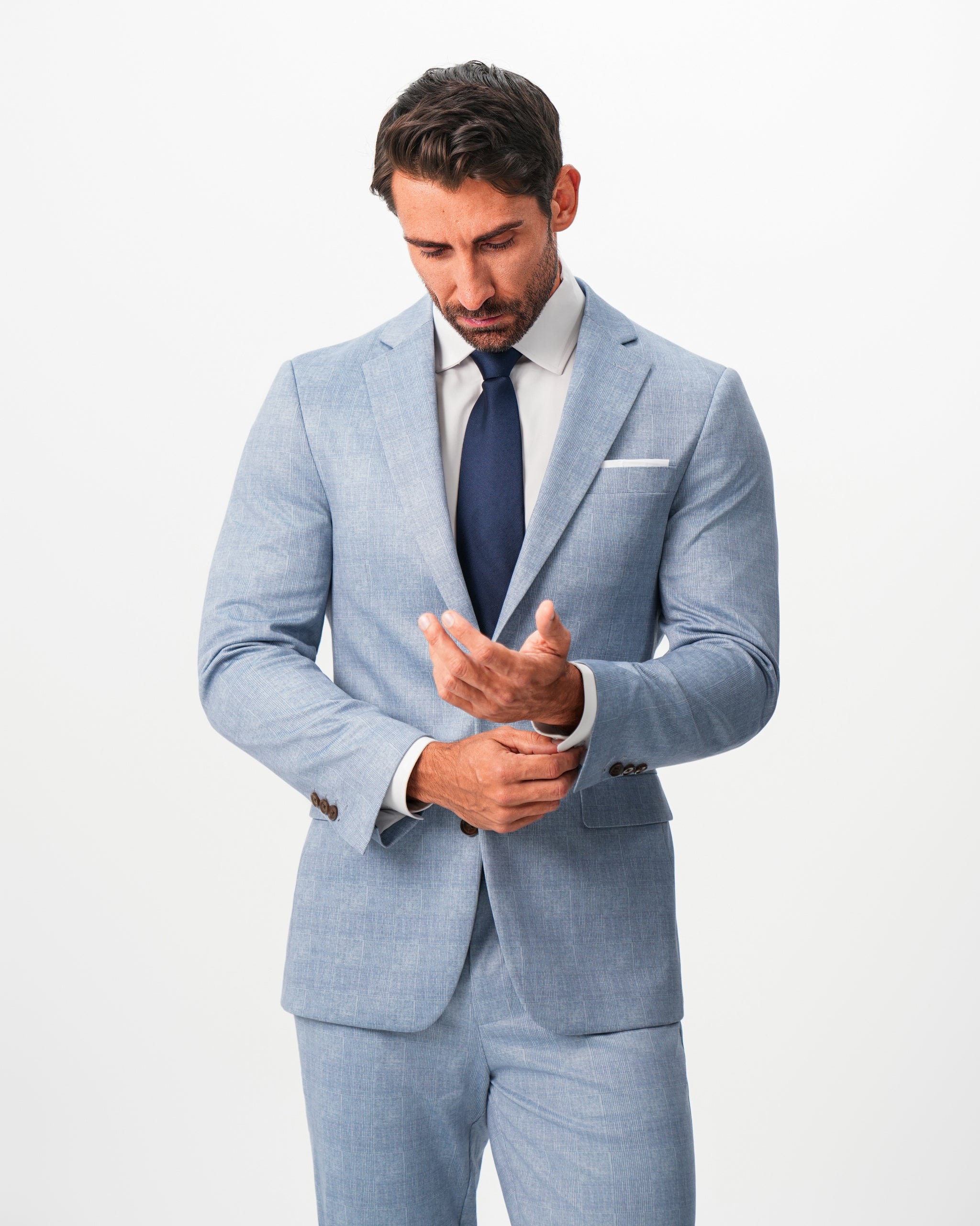 Athletic Fit Stretch Blazer - Light Blue Plaid