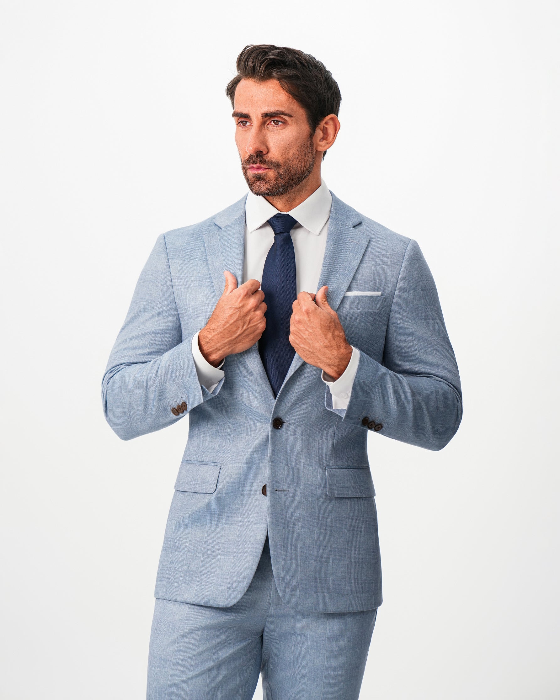 Athletic Fit Stretch Suit - Light Blue Plaid