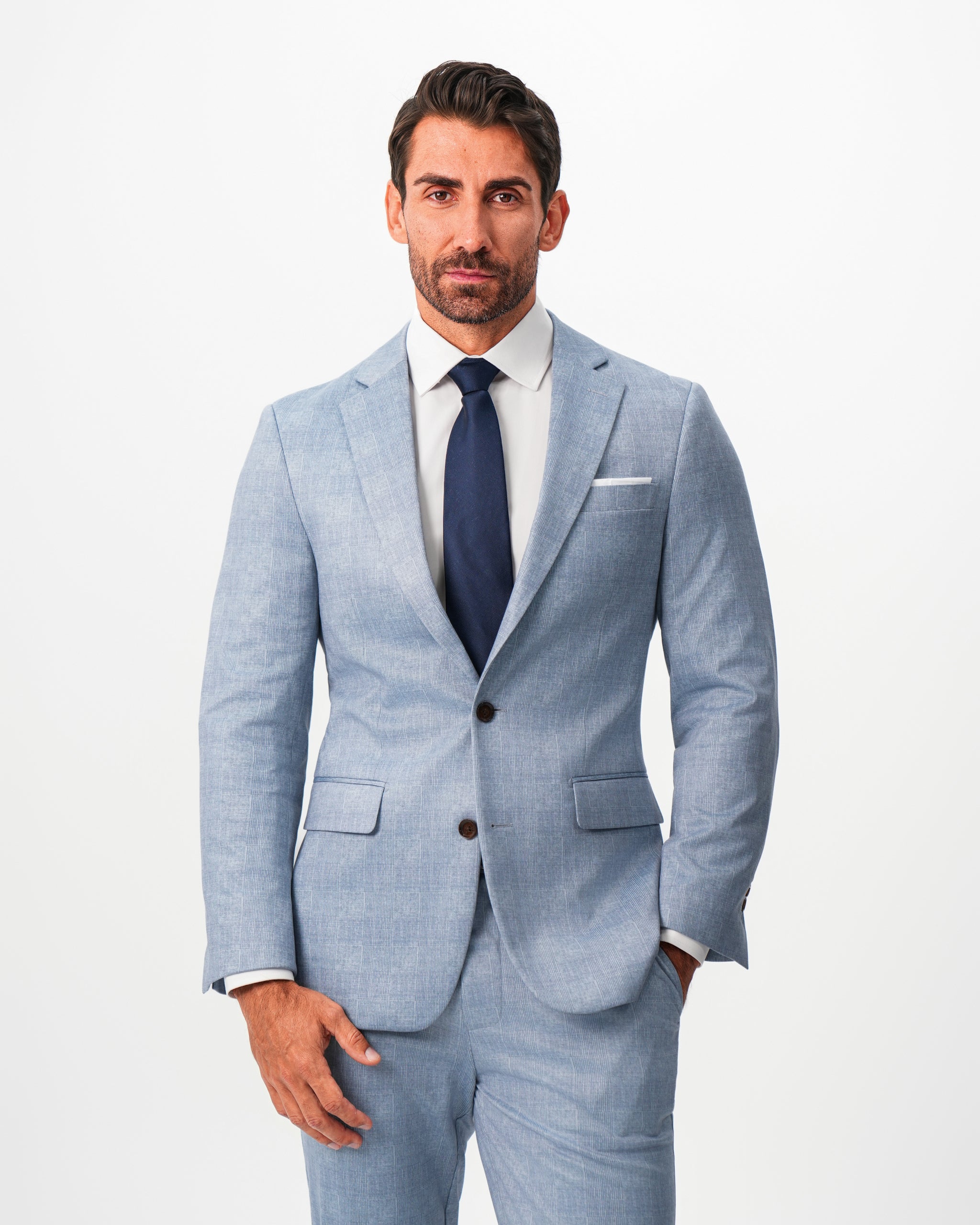 Athletic Fit Stretch Blazer - Light Blue Plaid