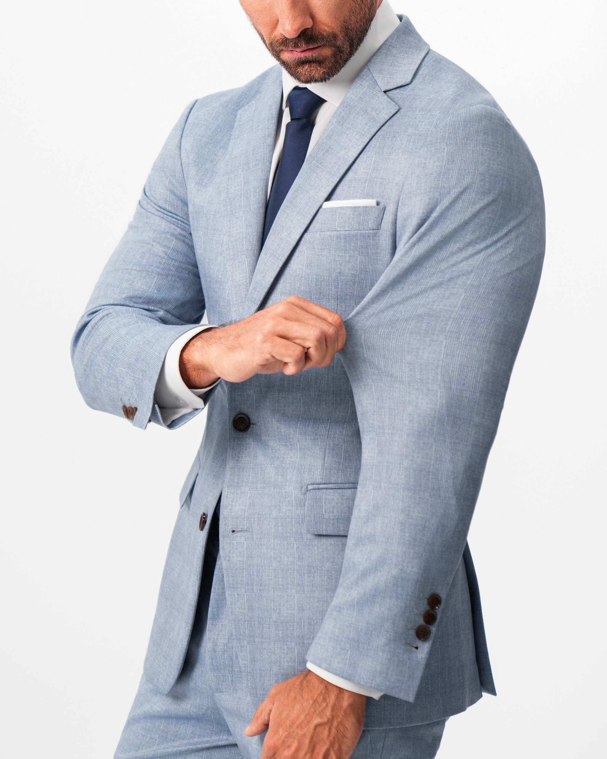 Athletic Fit Stretch Suit - Light Blue Plaid