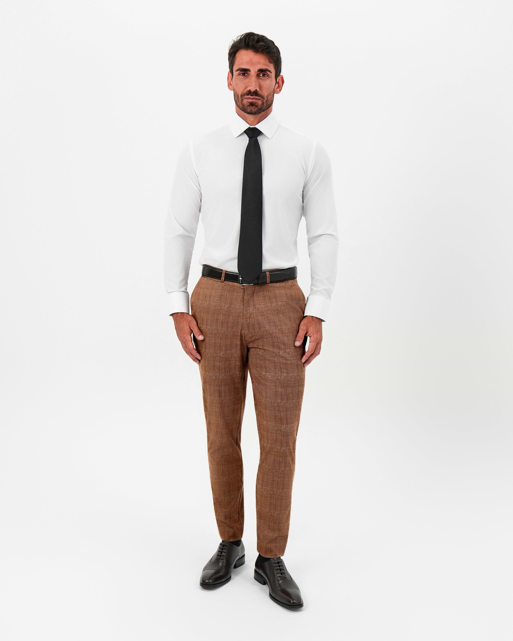 Athletic Fit Stretch Pants - Light Brown Crosshatch