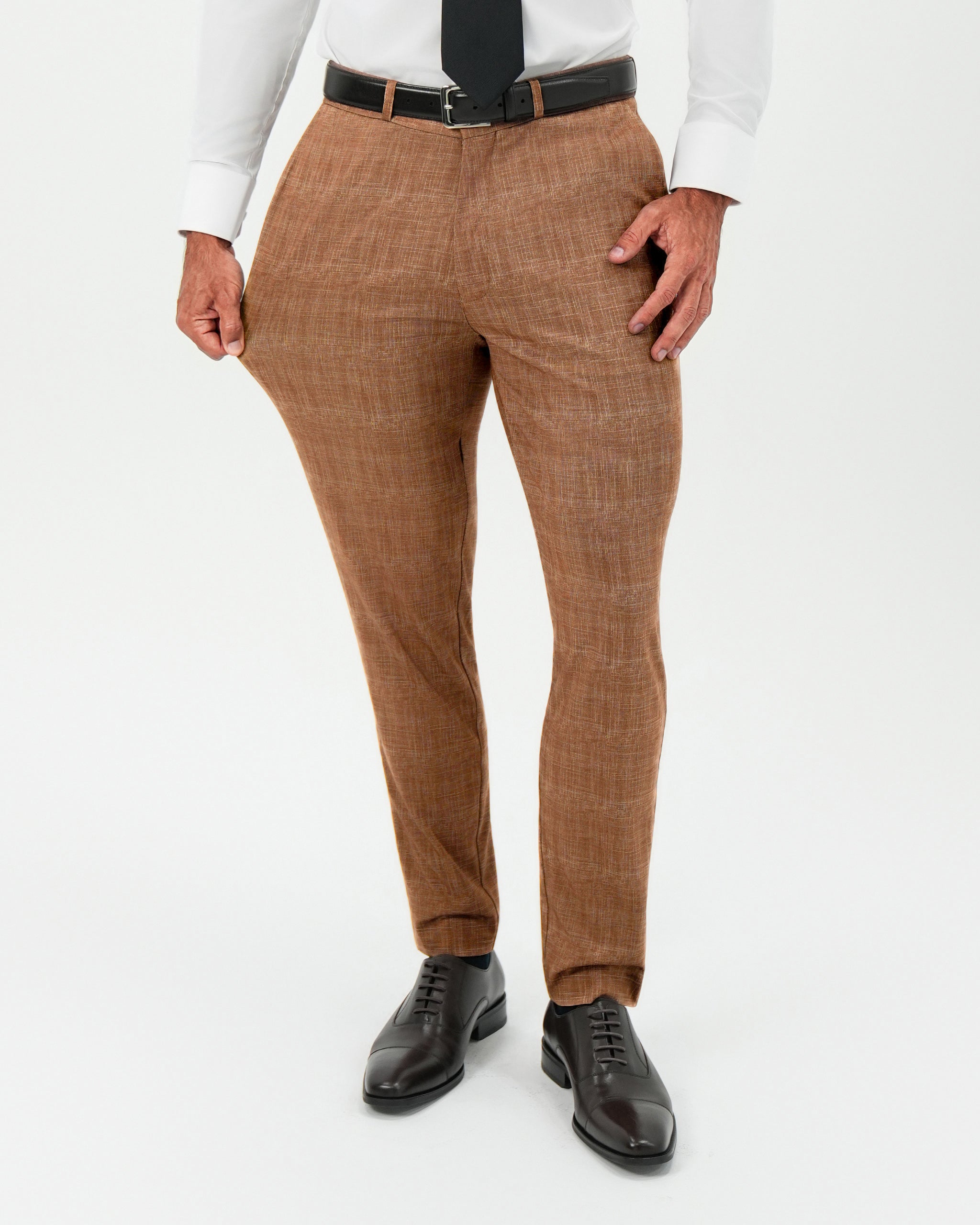 Athletic Fit Stretch Pants - Light Brown Crosshatch