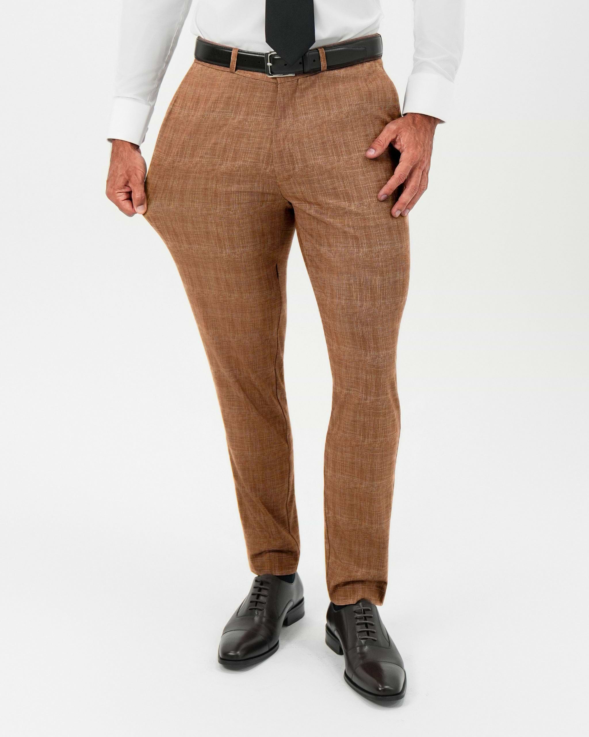 Athletic Fit Stretch Suit - Unstructured Light Brown Crosshatch