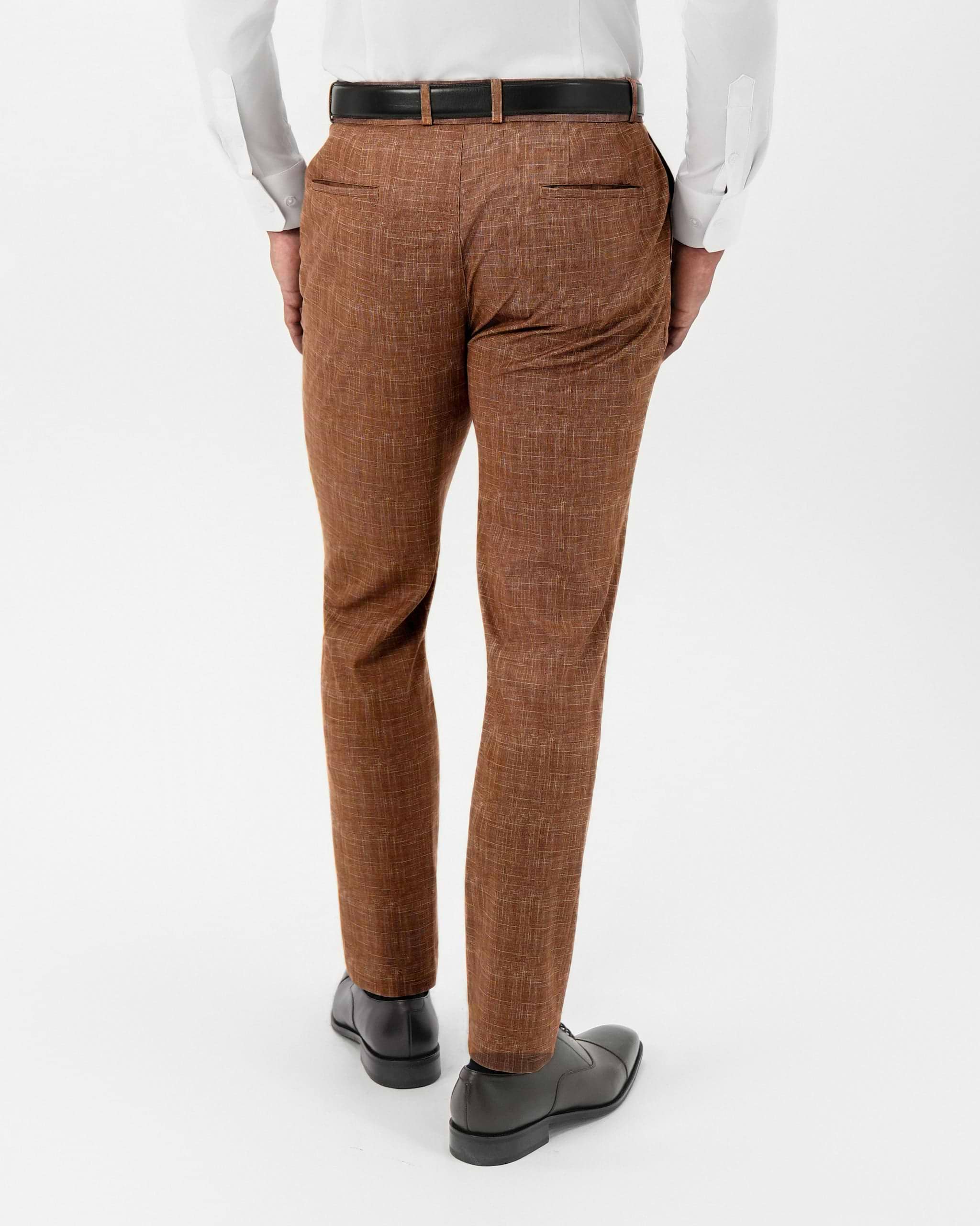 Athletic Fit Stretch Pants - Light Brown Crosshatch