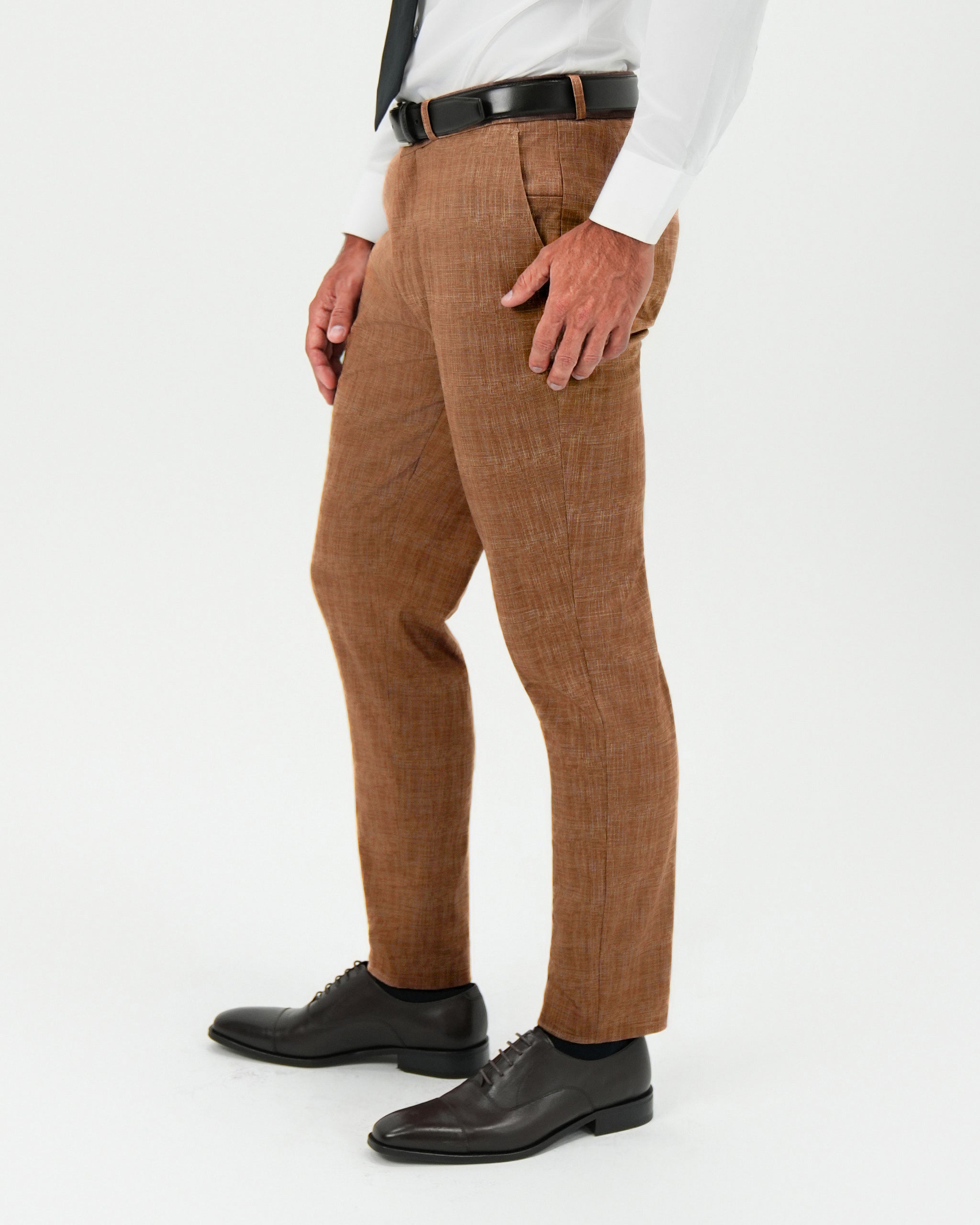 Athletic Fit Stretch Pants - Light Brown Crosshatch