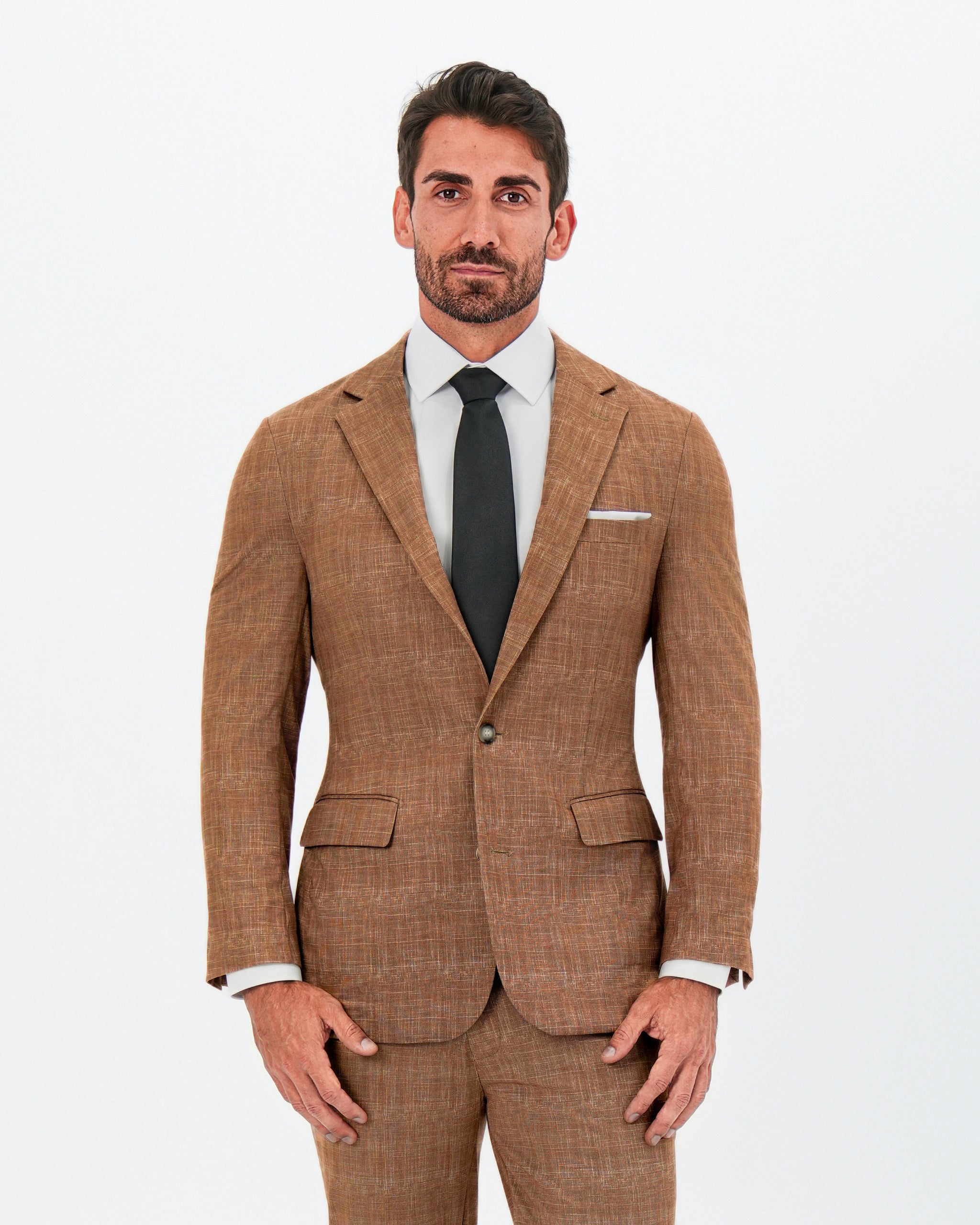 Athletic Fit Stretch Blazer - Unstructured Light Brown Crosshatch