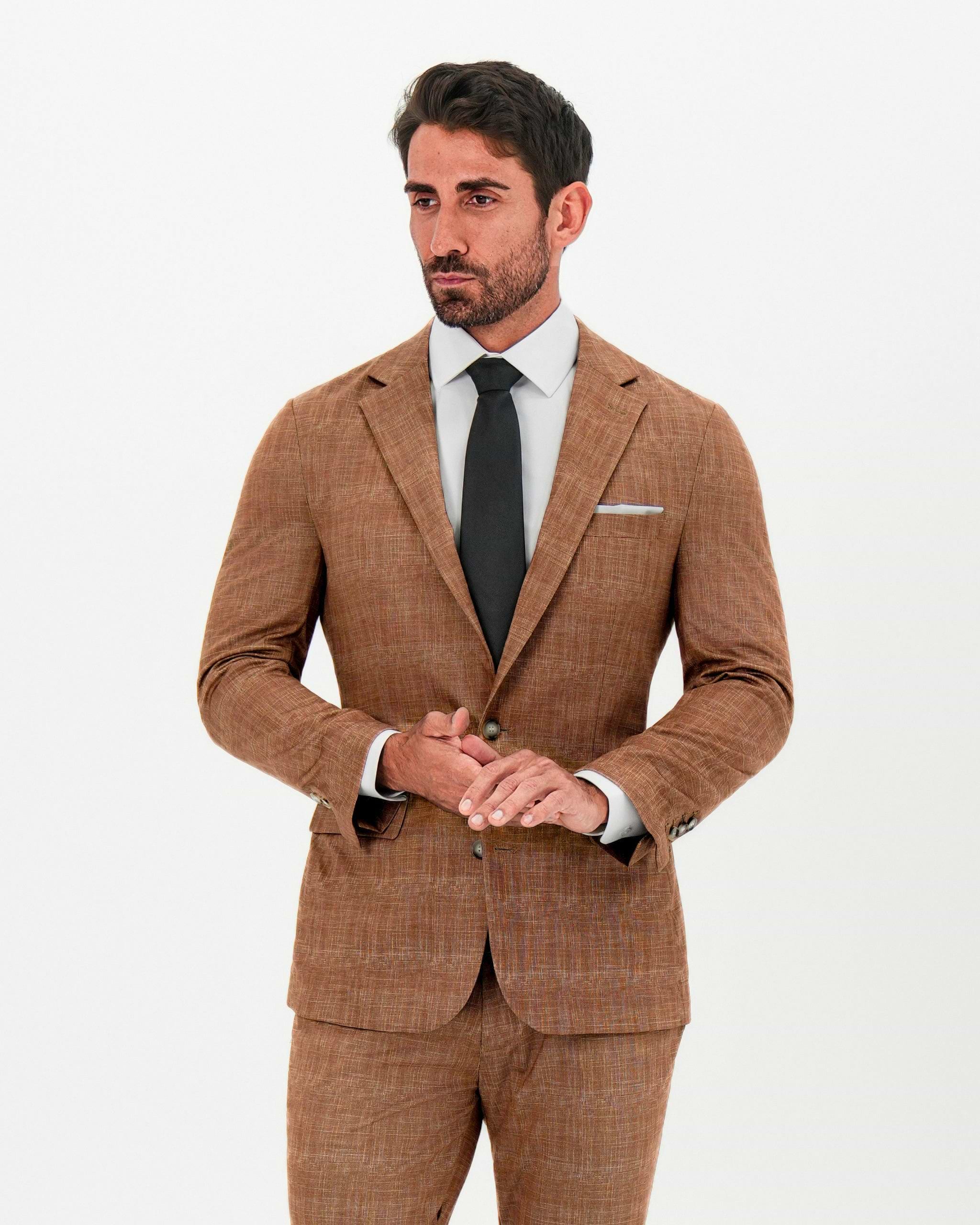 Athletic Fit Stretch Blazer - Unstructured Light Brown Crosshatch