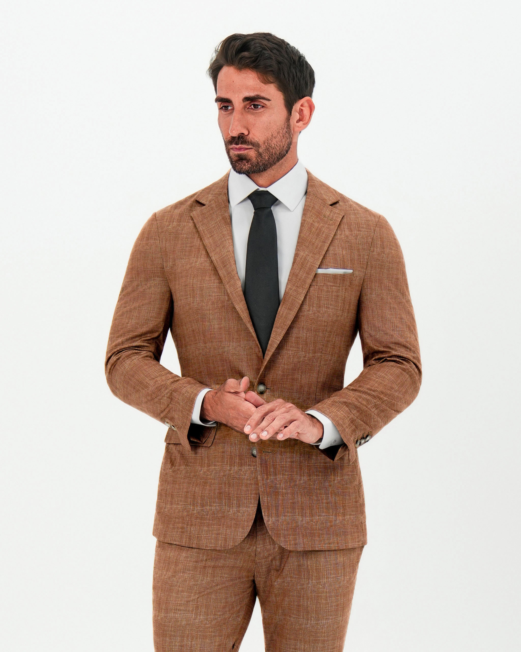Athletic Fit Stretch Blazer - Unstructured Light Brown Crosshatch