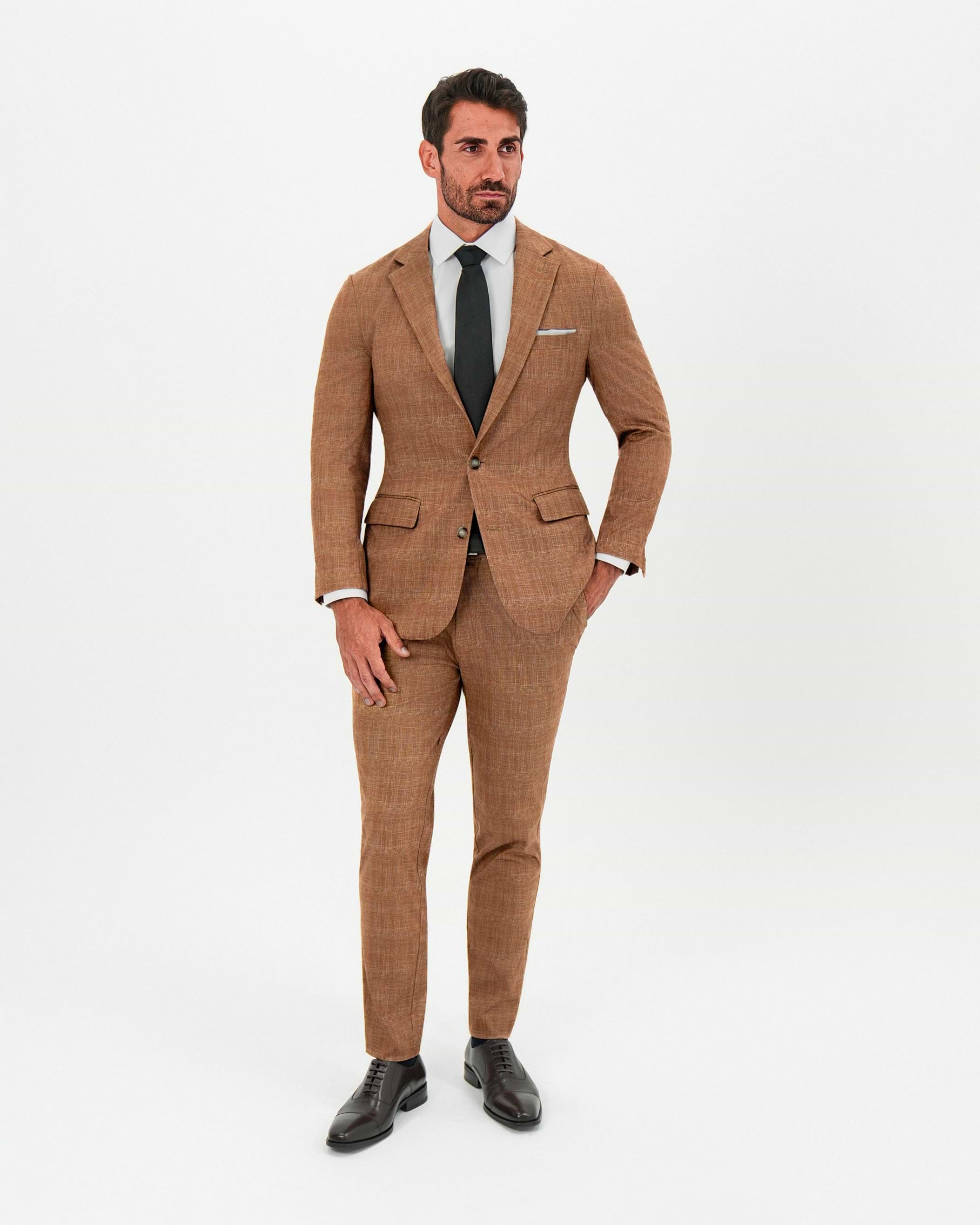 Athletic Fit Stretch Suit - Unstructured Light Brown Crosshatch