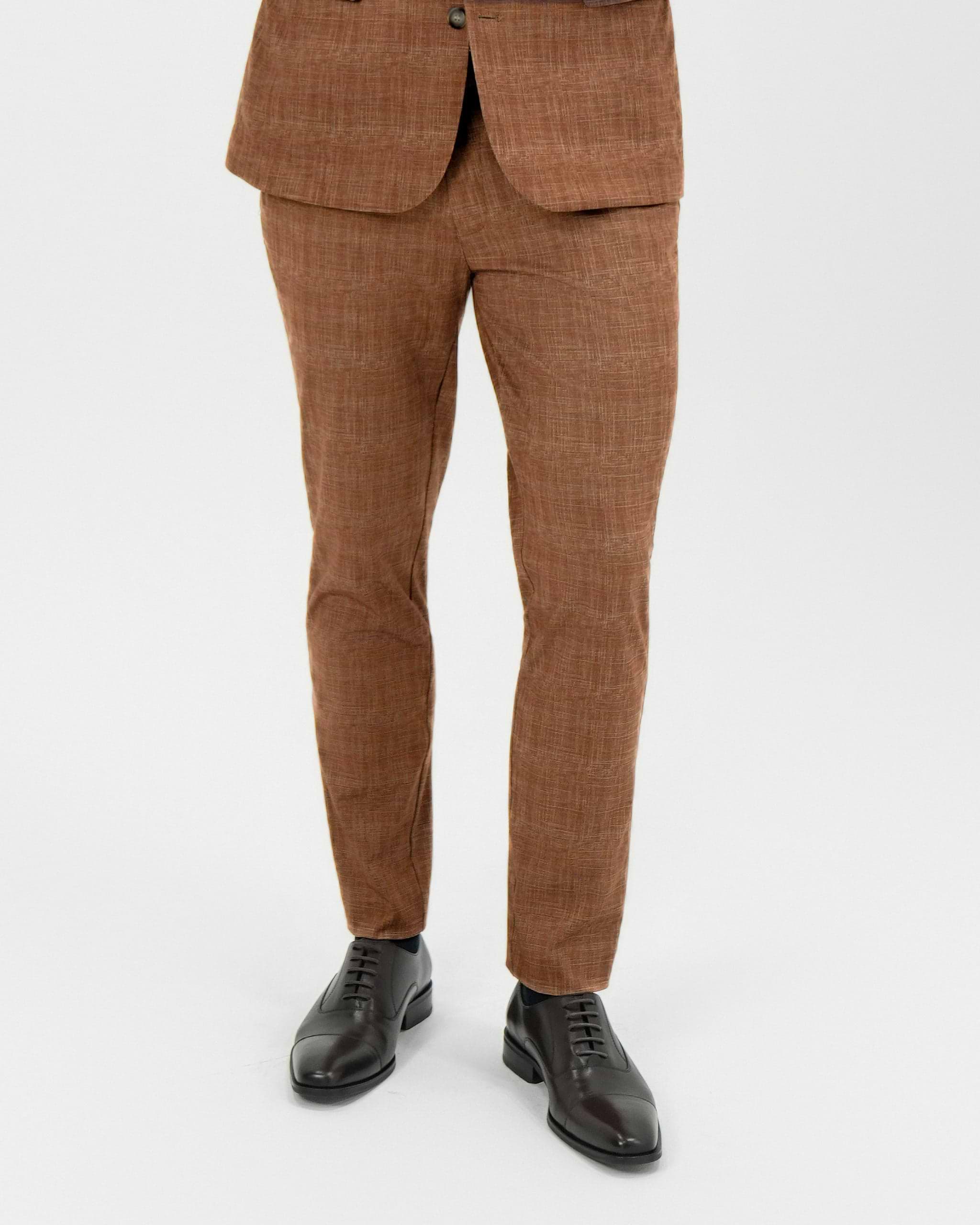 Athletic Fit Stretch Pants - Light Brown Crosshatch