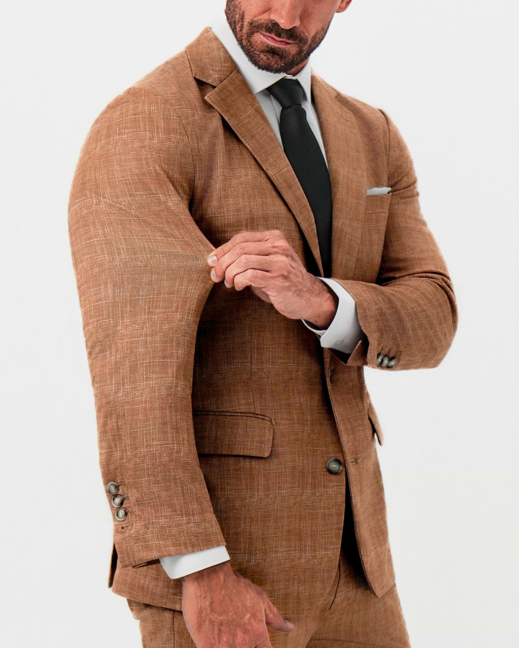Athletic Fit Stretch Blazer - Unstructured Light Brown Crosshatch
